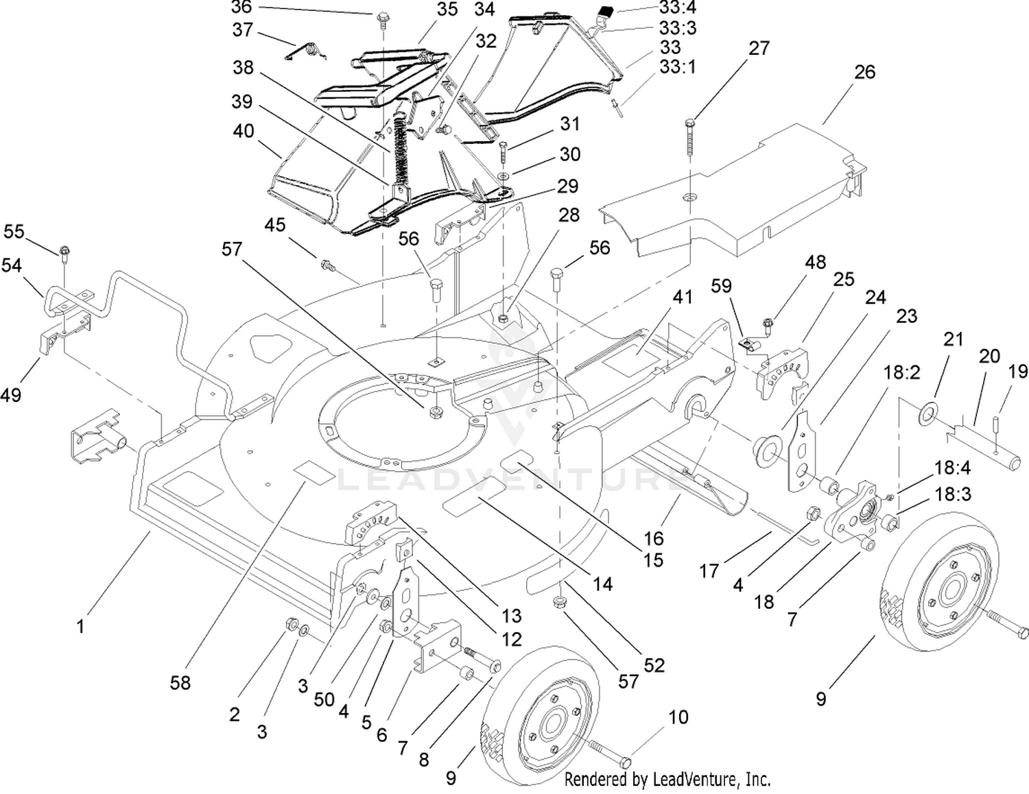 Deck, Discharge Door and Wheel Assembly