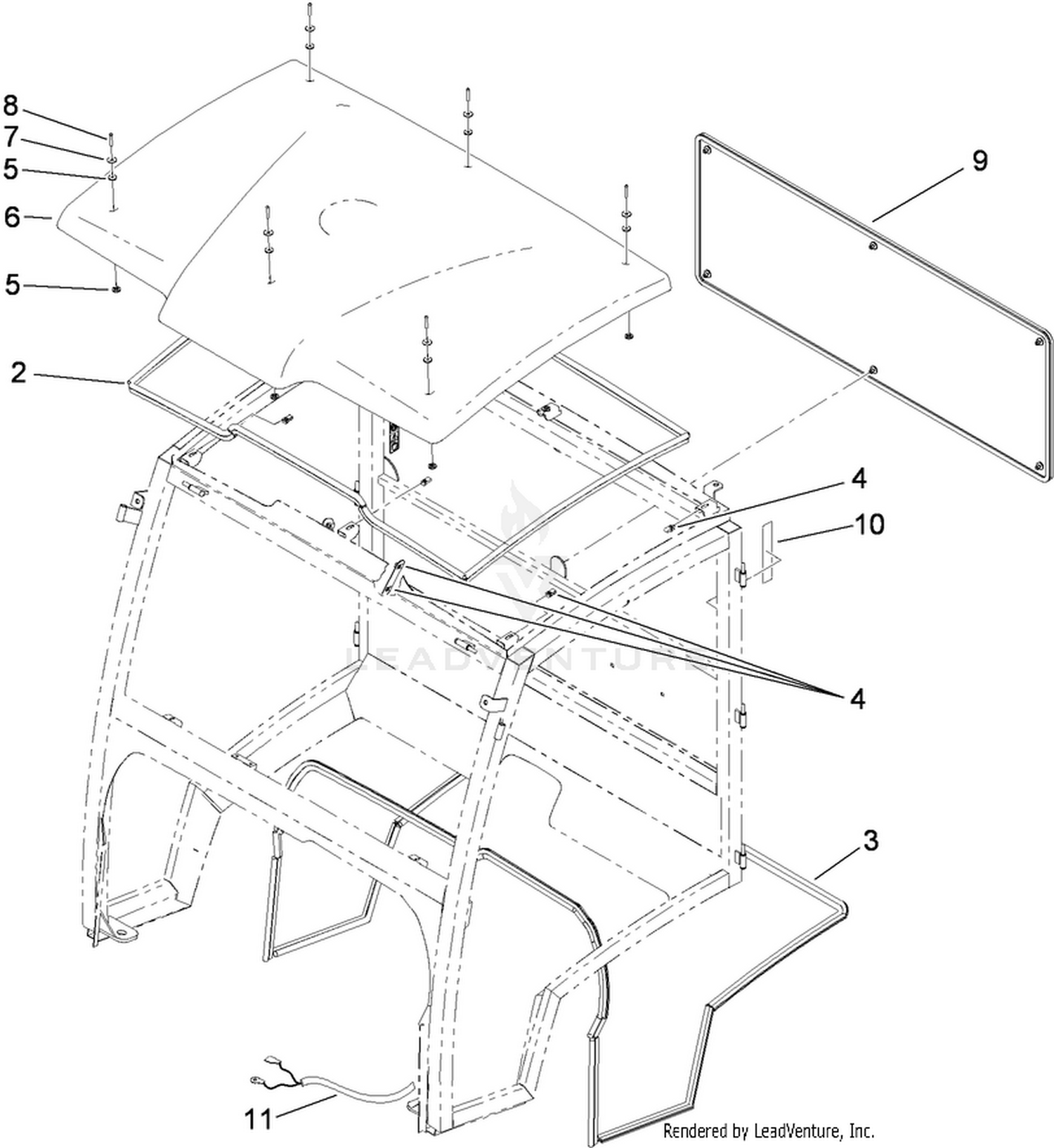 Cab Frame, Roof and Rear Window Assembly