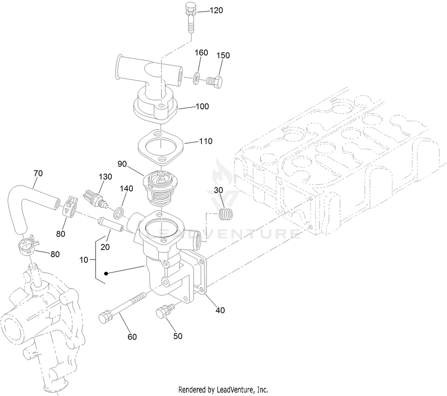 Water Flange and Thermostat Assembly