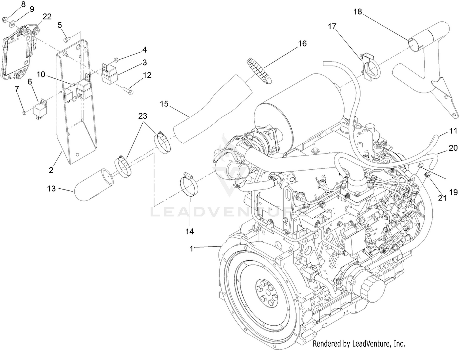 Engine, Intake and Exhaust Assembly