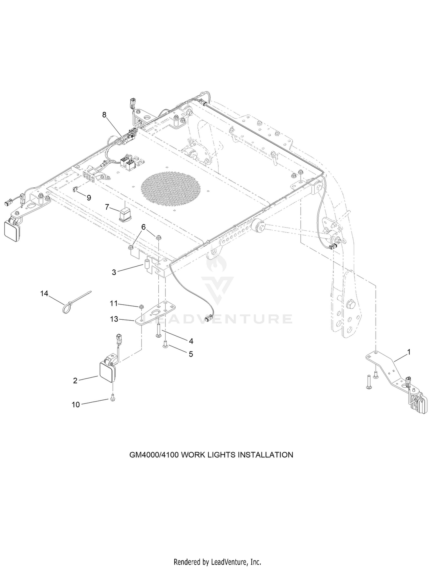 Sunshade Work Light Assembly No. 140-1554  Groundsmaster 4000/4100 Installation