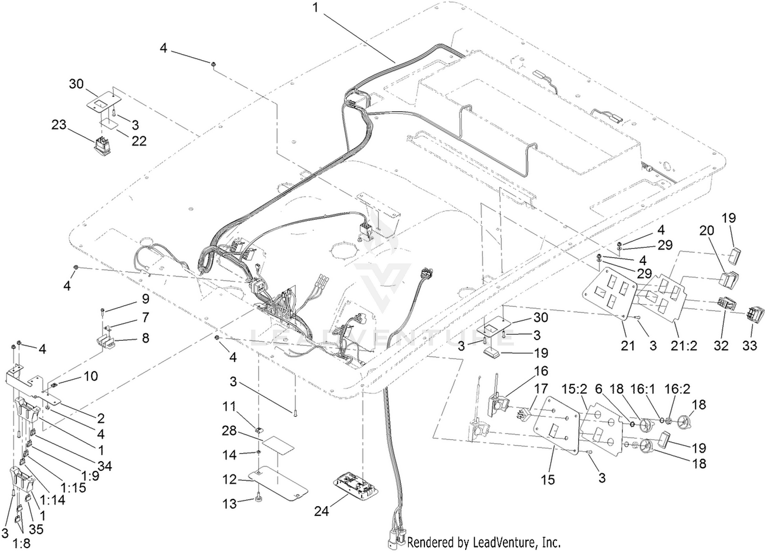 Headliner, Switch and Control Assembly