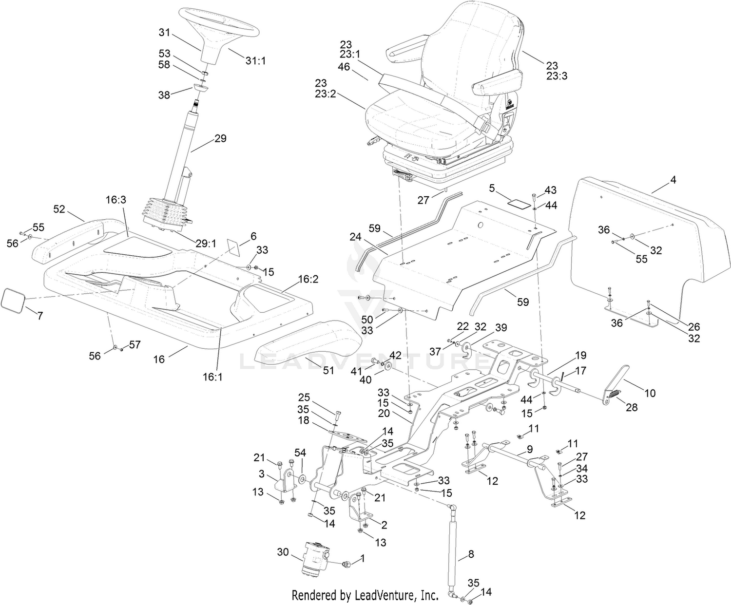 Steering Column, Seat and Platform Assembly