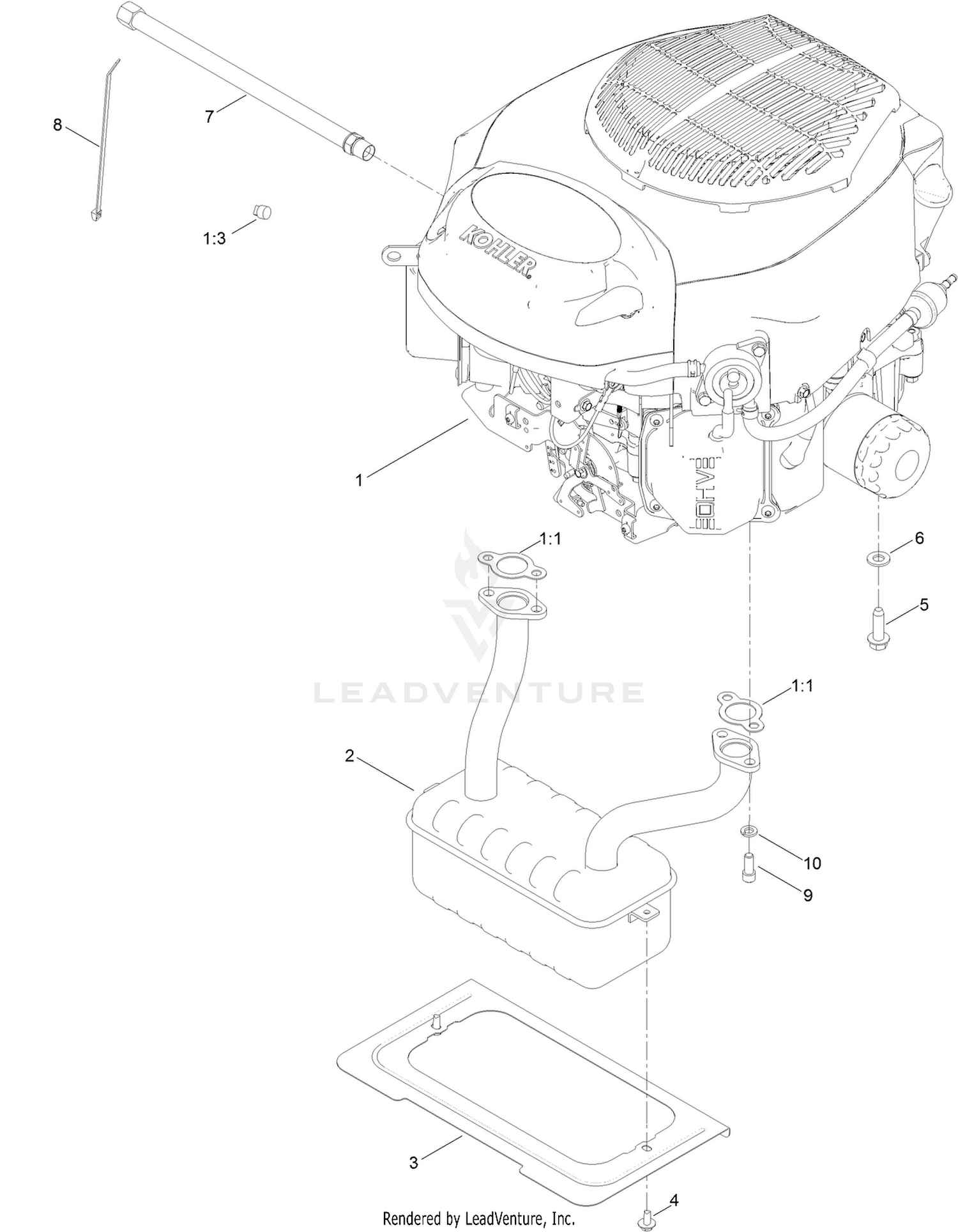 Engine and Muffler Assembly
