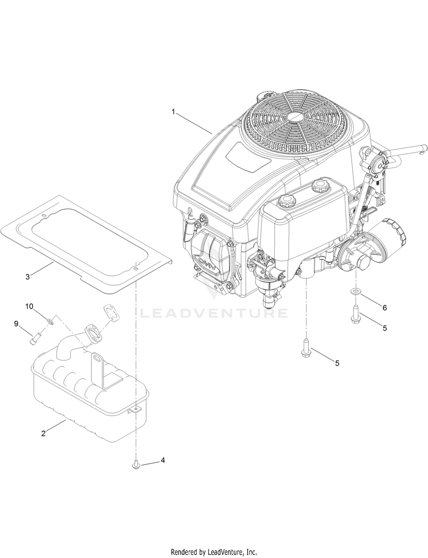 Engine and Muffler Assembly