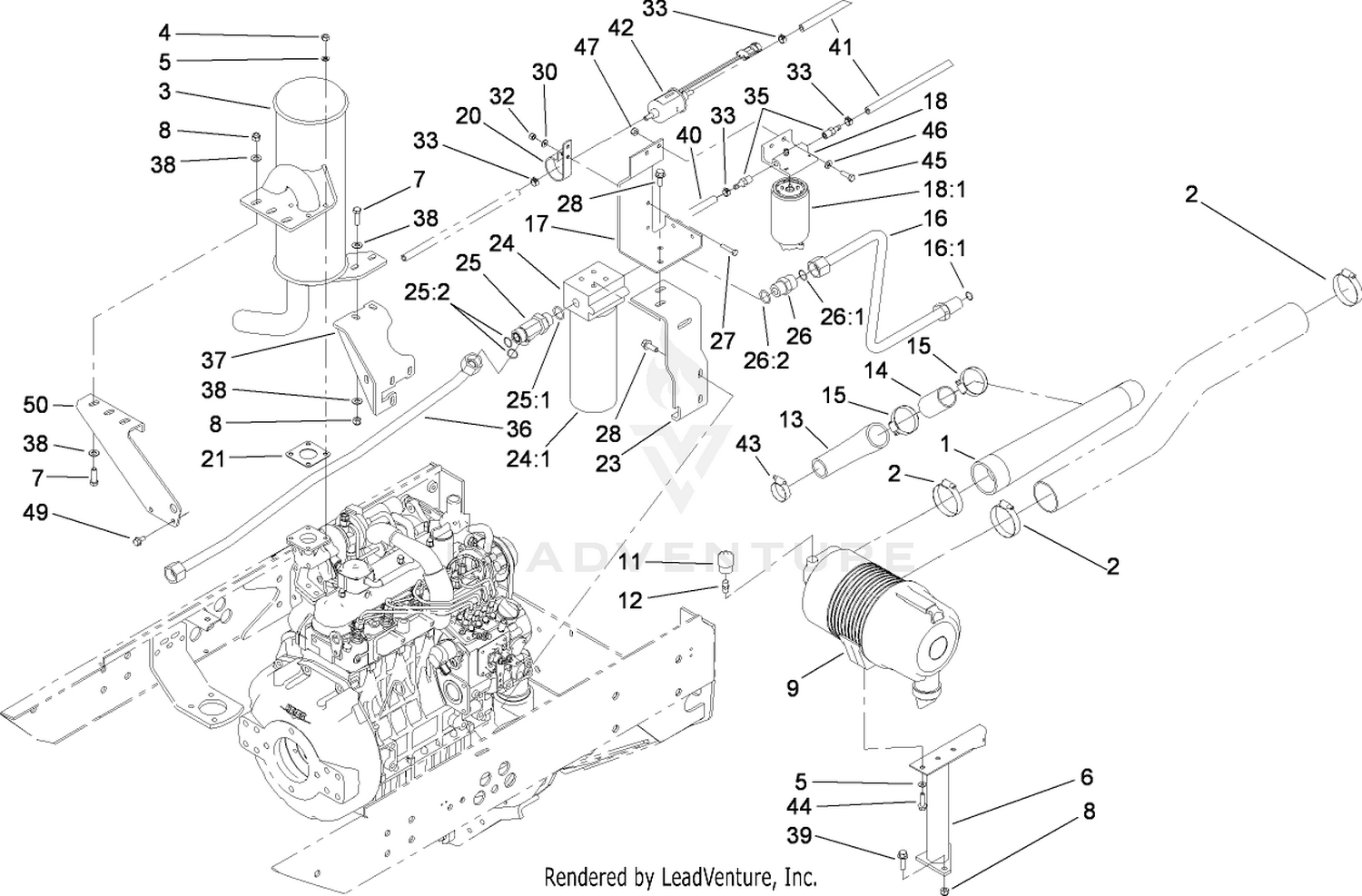 Oil/Water/Fuel Filter, Muffler and Air Cleaner Assembly