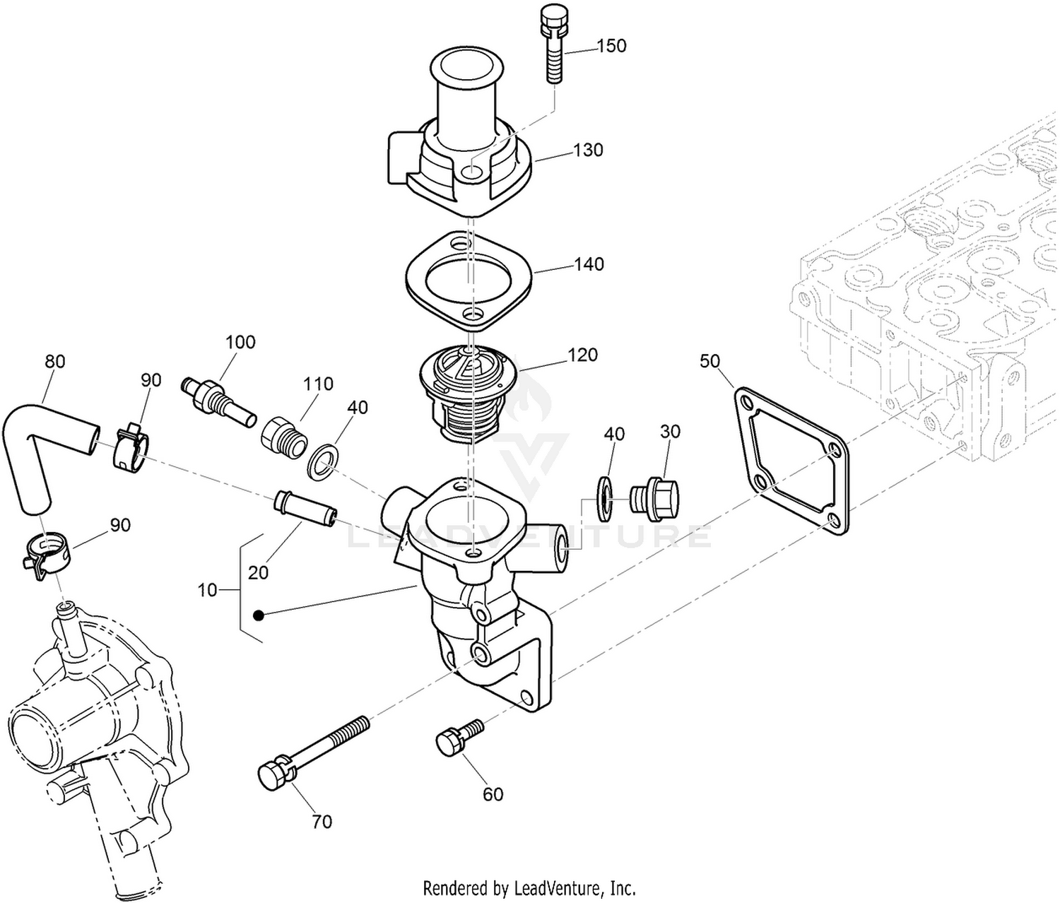 Water Flange and Thermostat Assembly