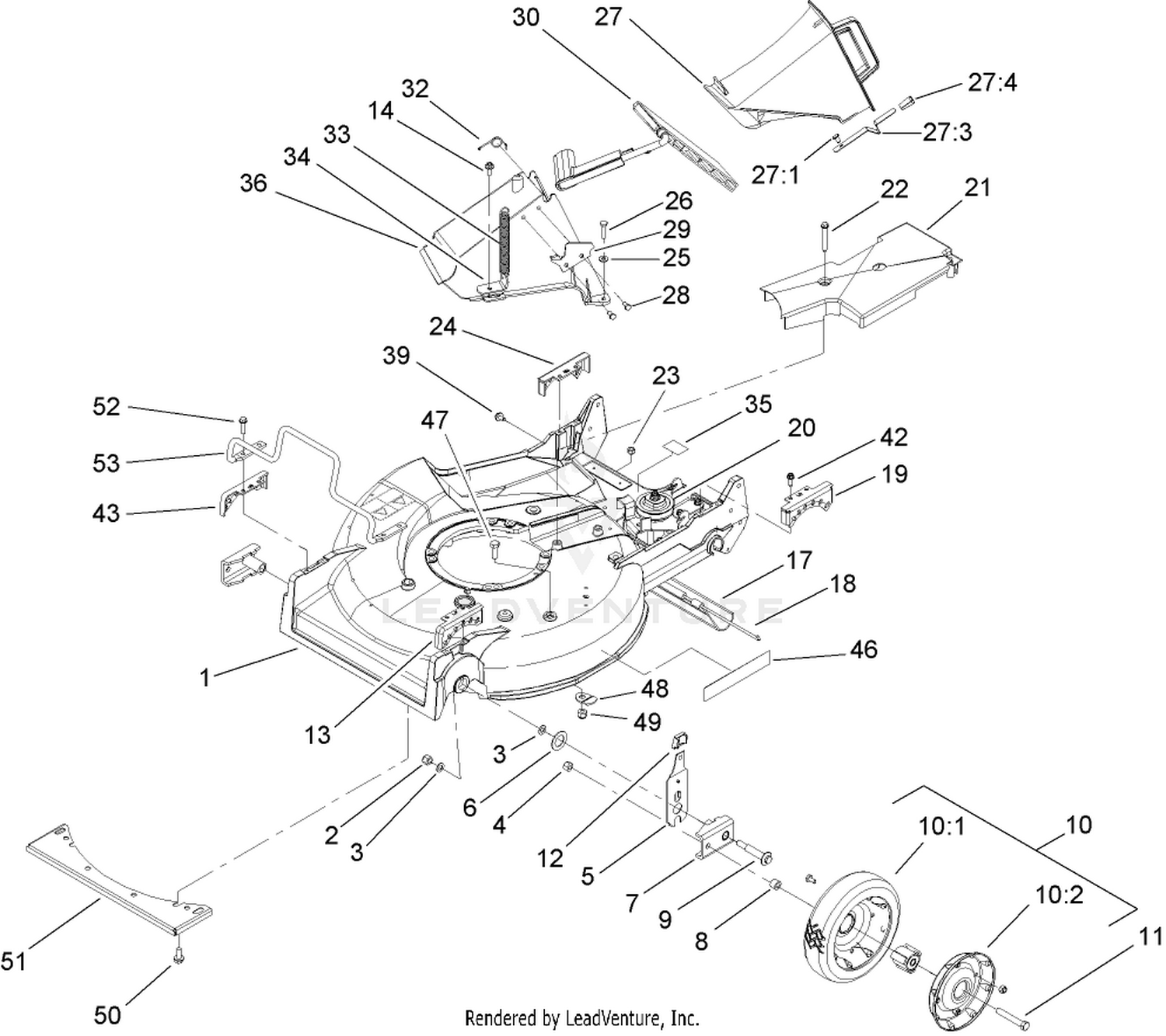 Deck, Chute and Wheel Assembly