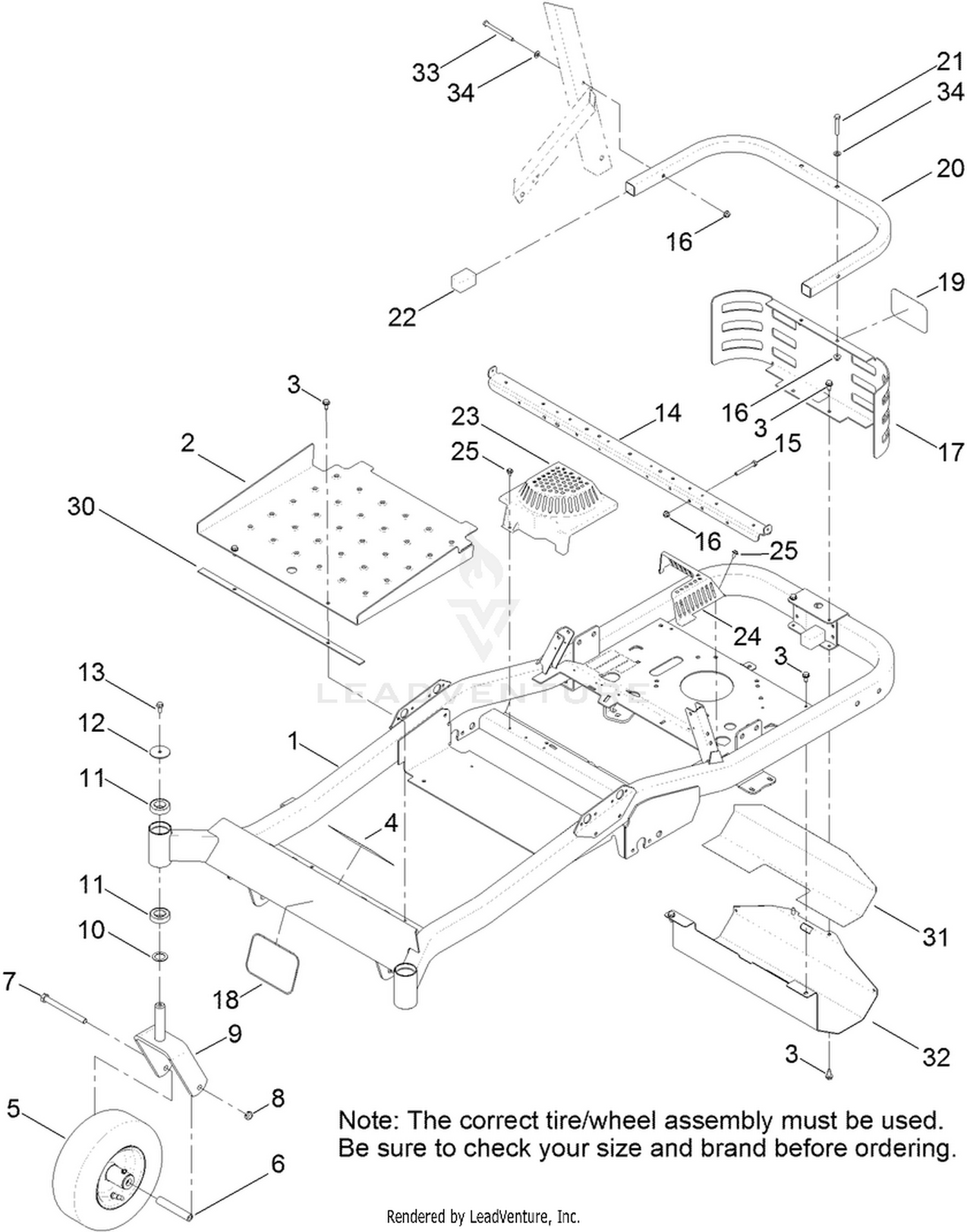 Frame, Front Axle and Caster Wheel Assembly