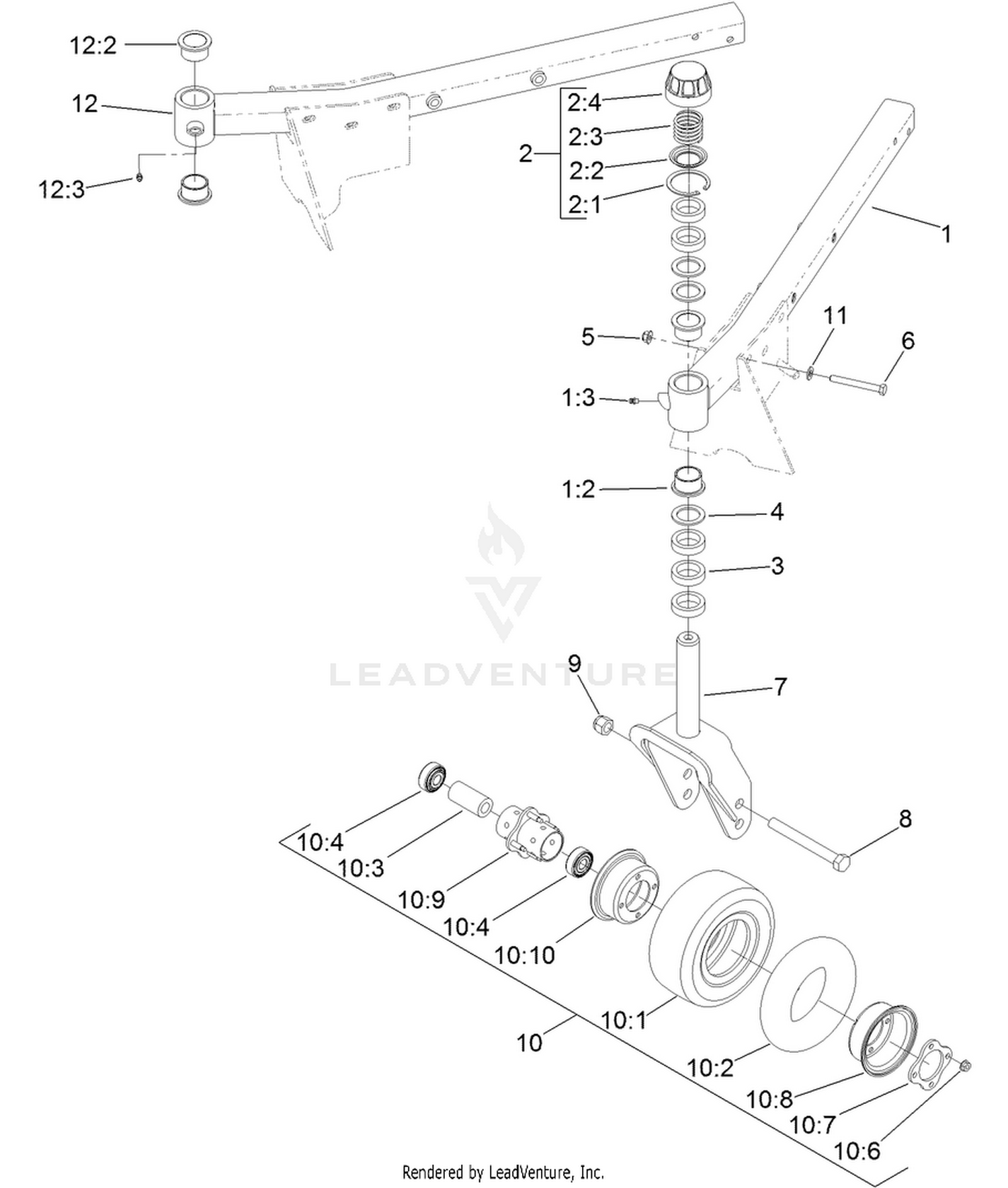 Front Deck Caster Arm and Wheel Assembly
