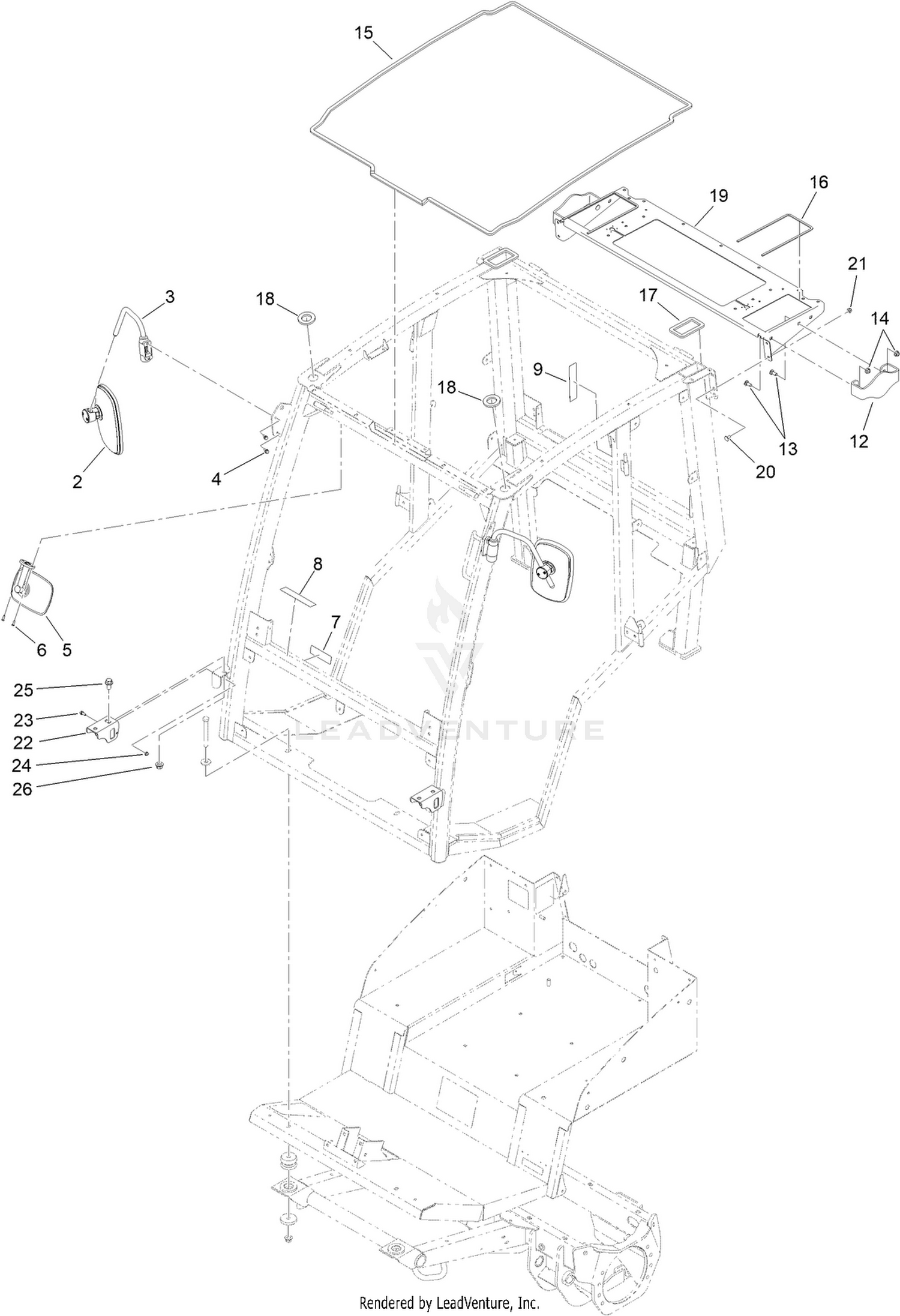 Cab Frame, Mirror and Decal Assembly