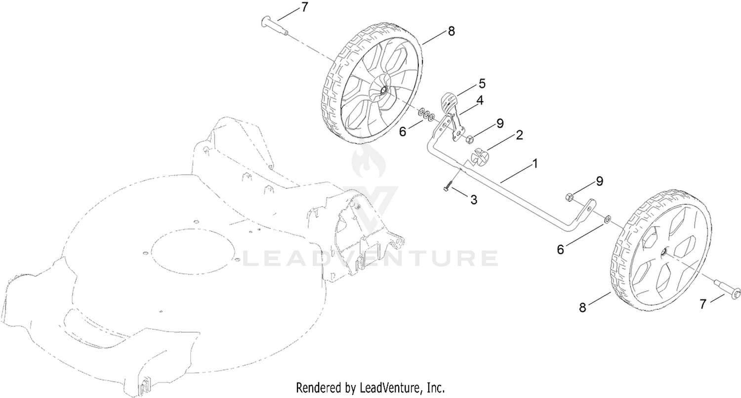 Rear Wheel and Height-of-Cut Assembly