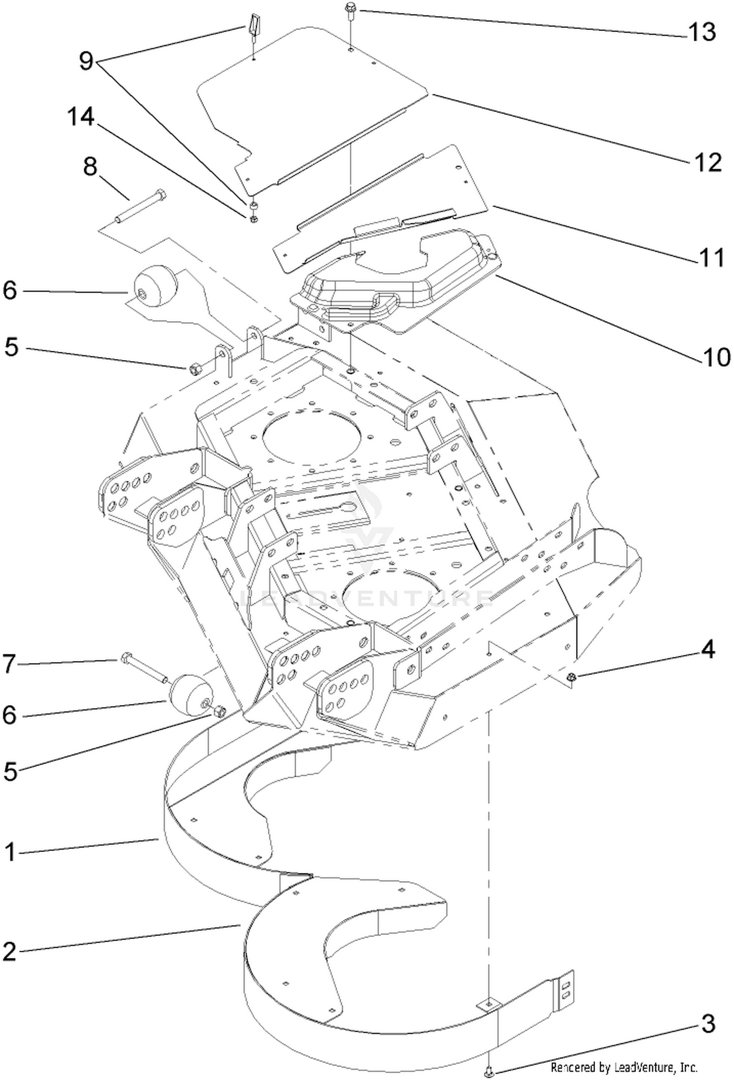Left Hand Deck  Rear Discharge Chamber and Cover Assembly