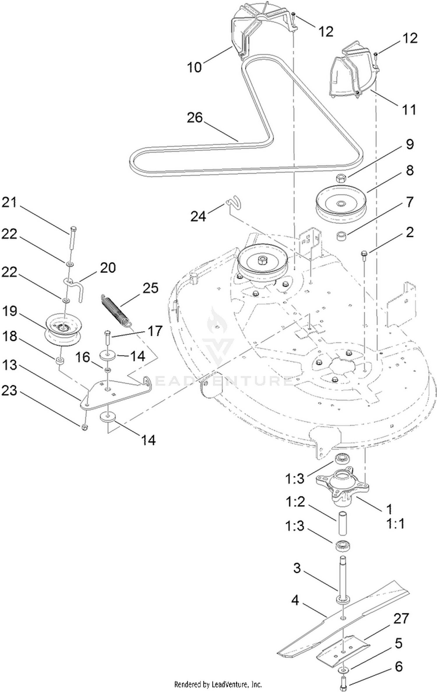 38 Inch Deck Belt and Blade Assembly