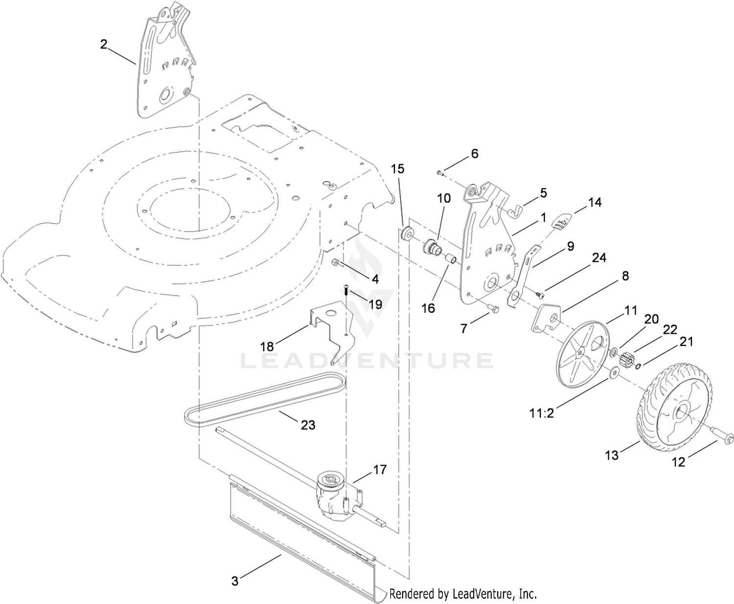 Transmission, Rear Wheel and Height-of-Cut Assembly