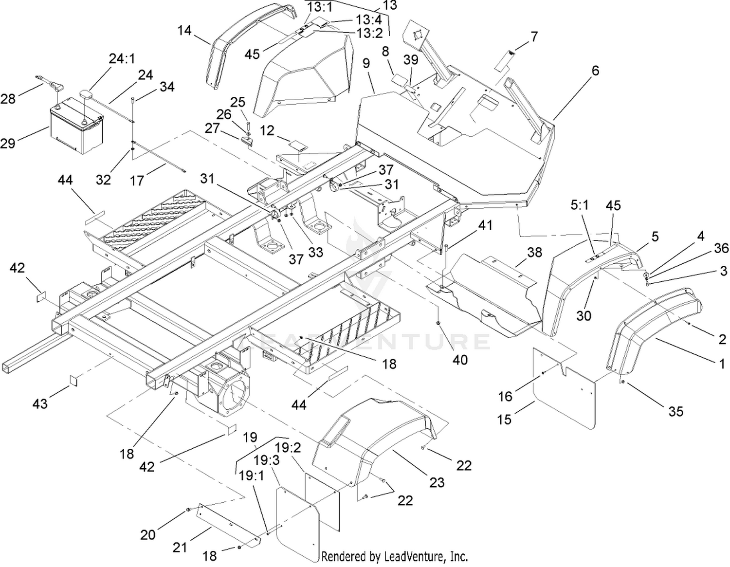 Frame, Fender and Battery Assembly