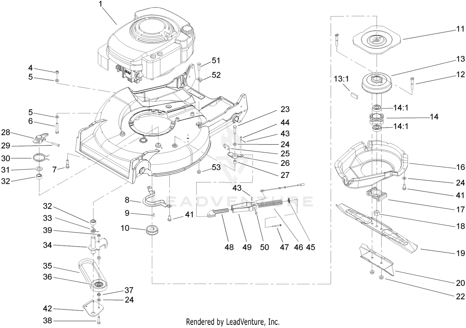 Engine, Belt and Blade Assembly