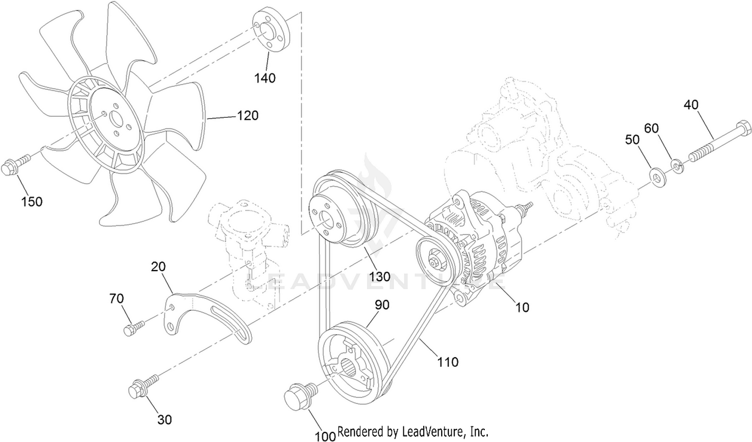 Alternator, Pulley and Fan Assembly