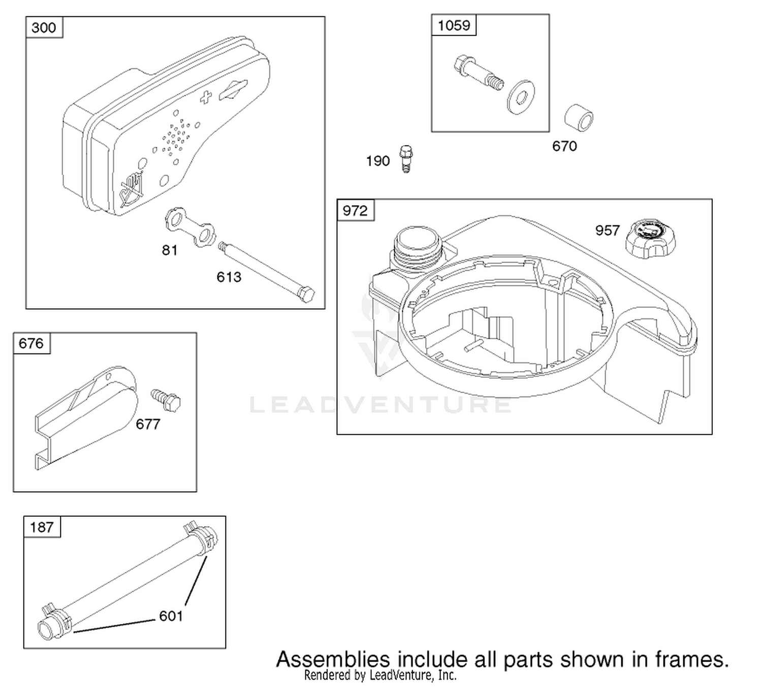 Muffler and Fuel Tank Assembly Engine Briggs and Stratton Model 124K02-0110-B1