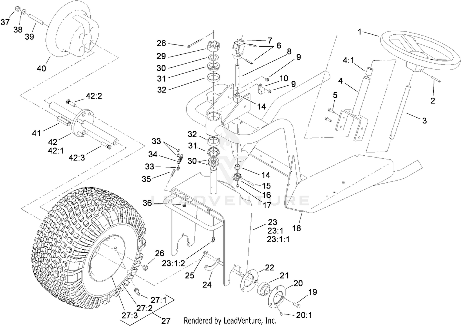 Front Wheel and Steering Assembly