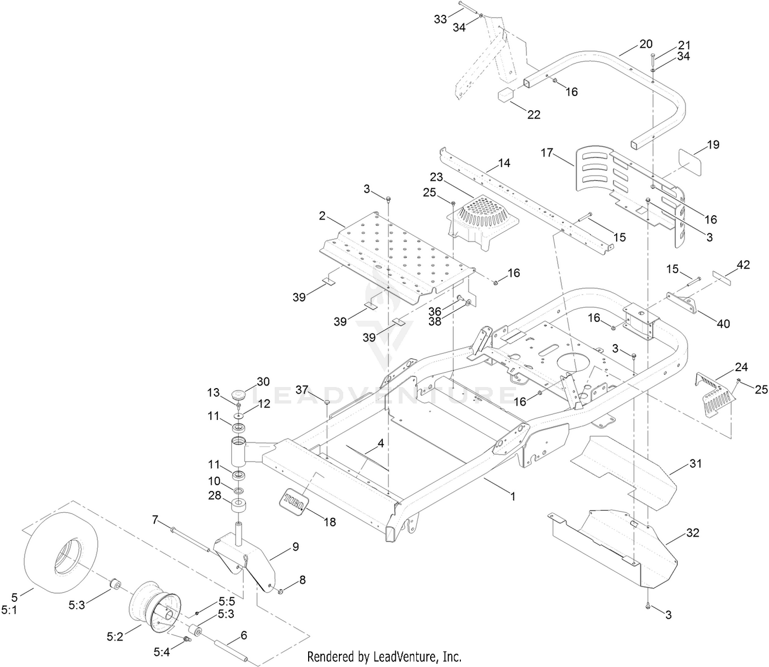 Frame, Front Axle and Caster Wheel Assembly