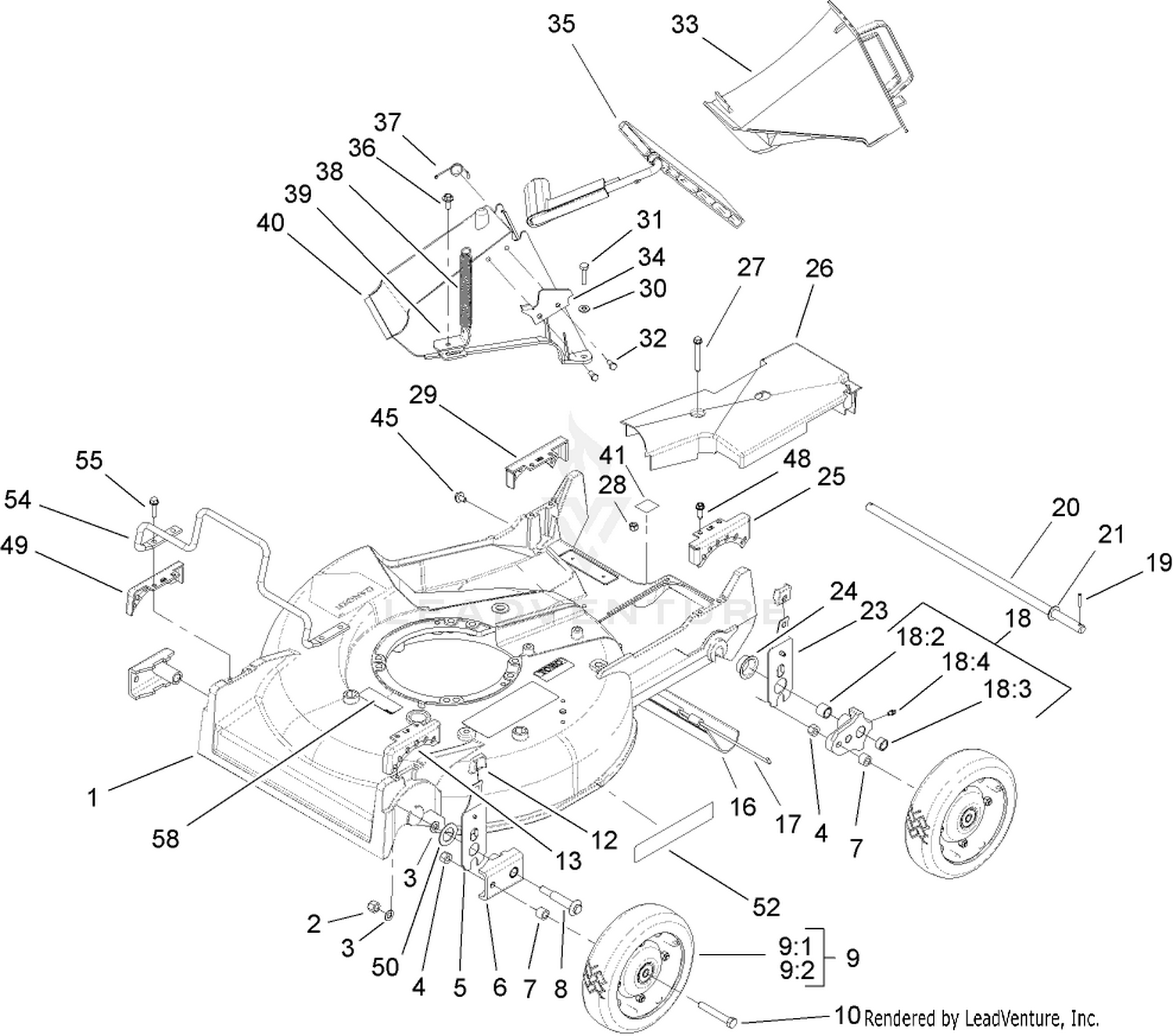 Deck, Chute and Wheel Assembly