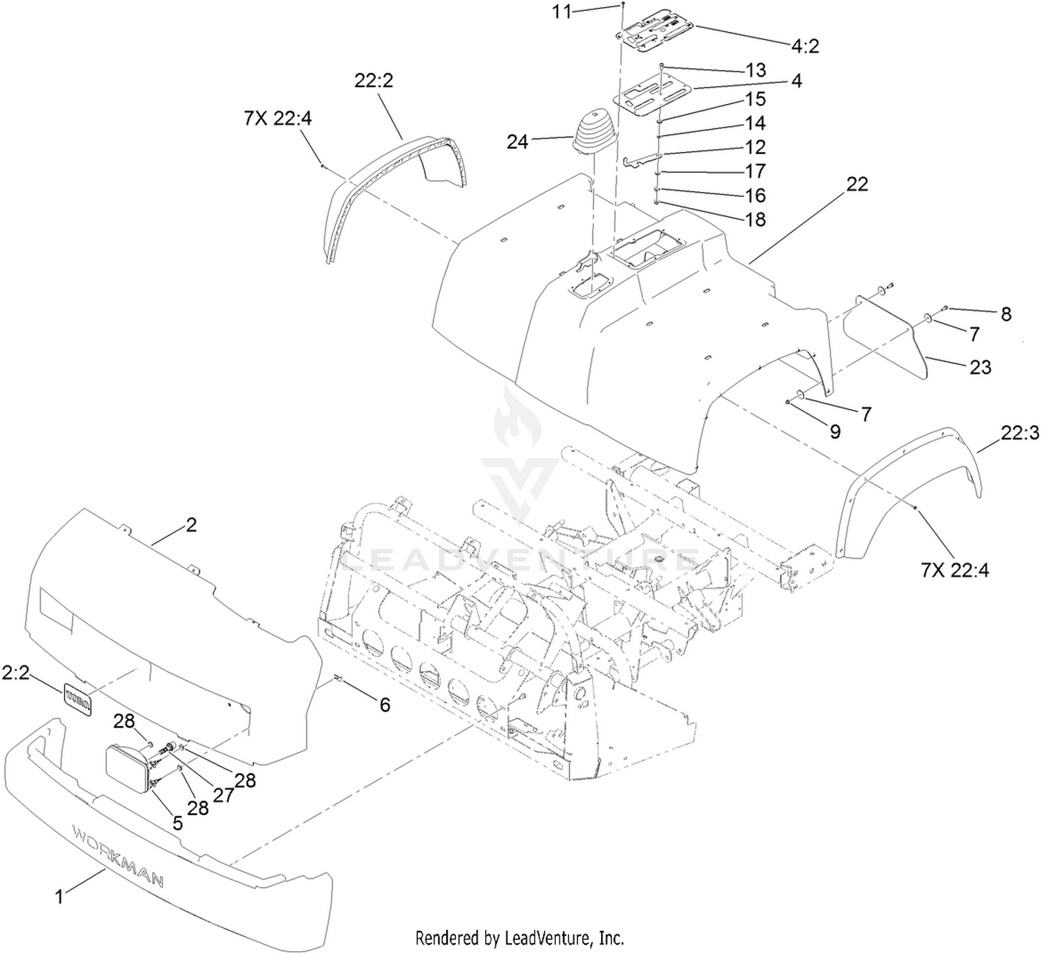 Bumper, Hood and Seat Base Assembly