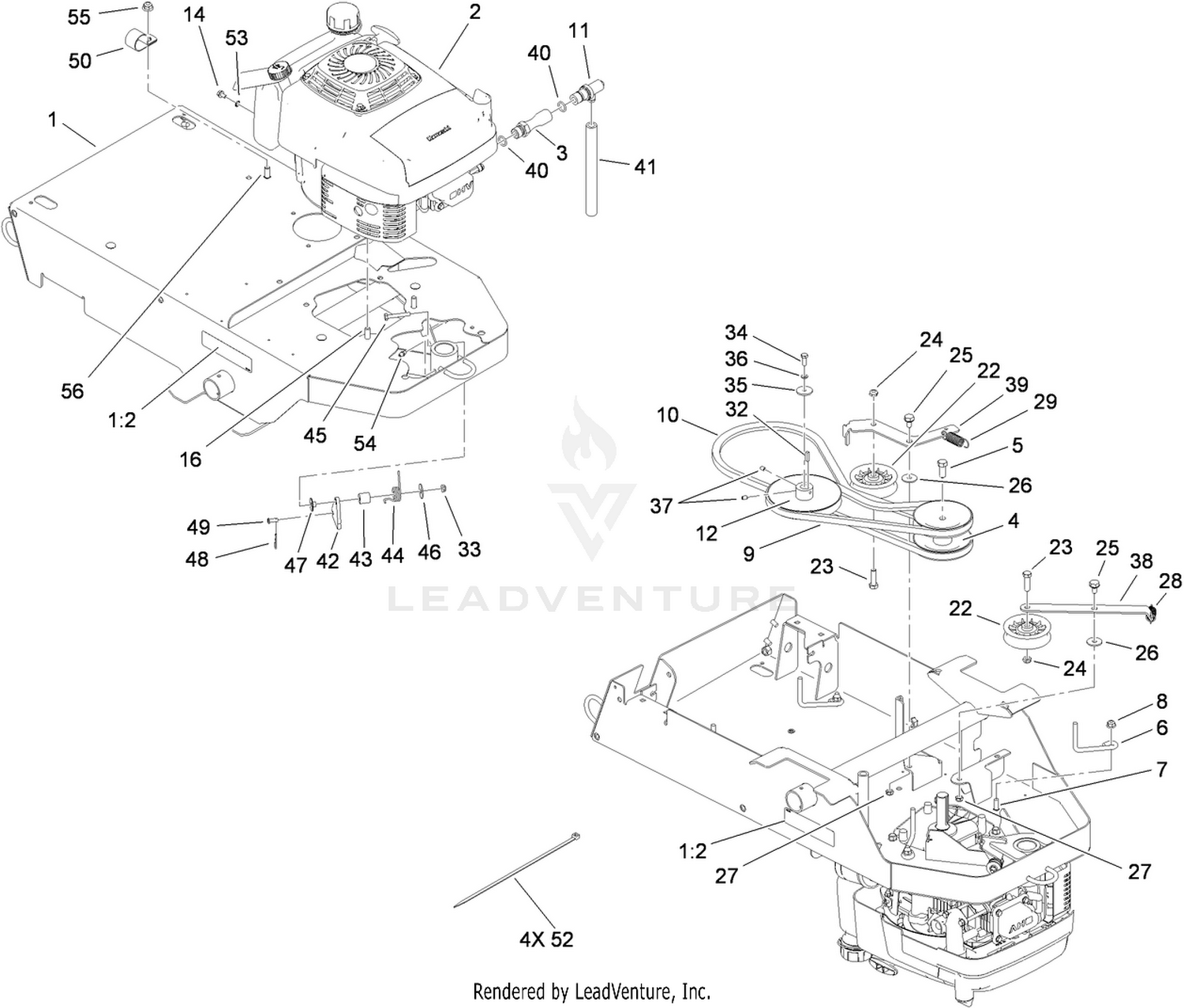 Engine, Fuel Tank and Frame Assembly