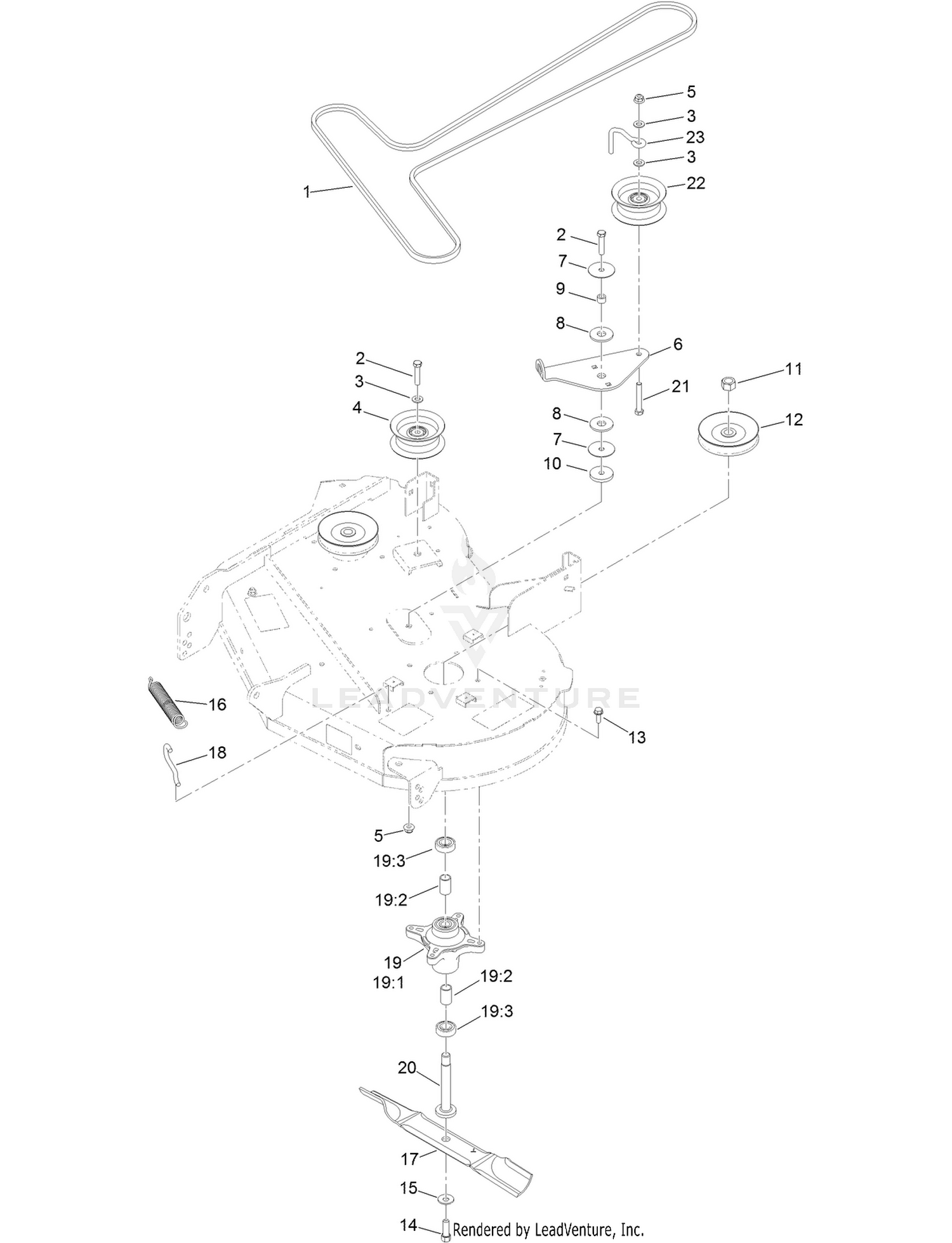 34 Inch Deck, Belt and Blade Assembly
