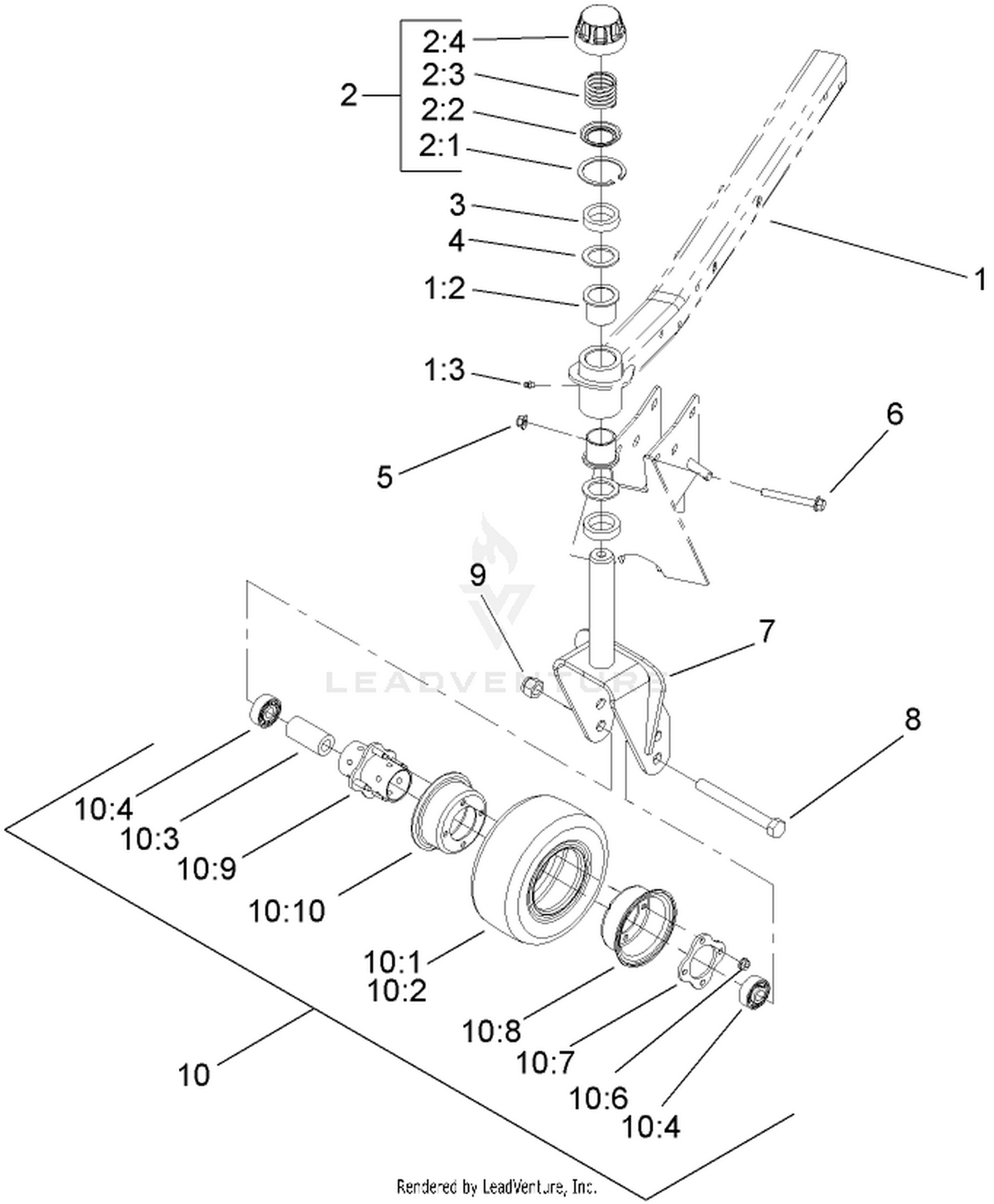 Front Deck Castor Arm and Tire Assembly