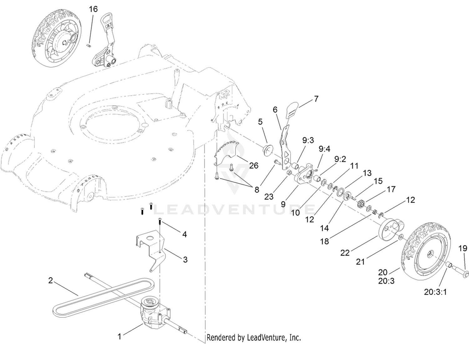 Rear Wheel and Height-of-Cut Assembly
