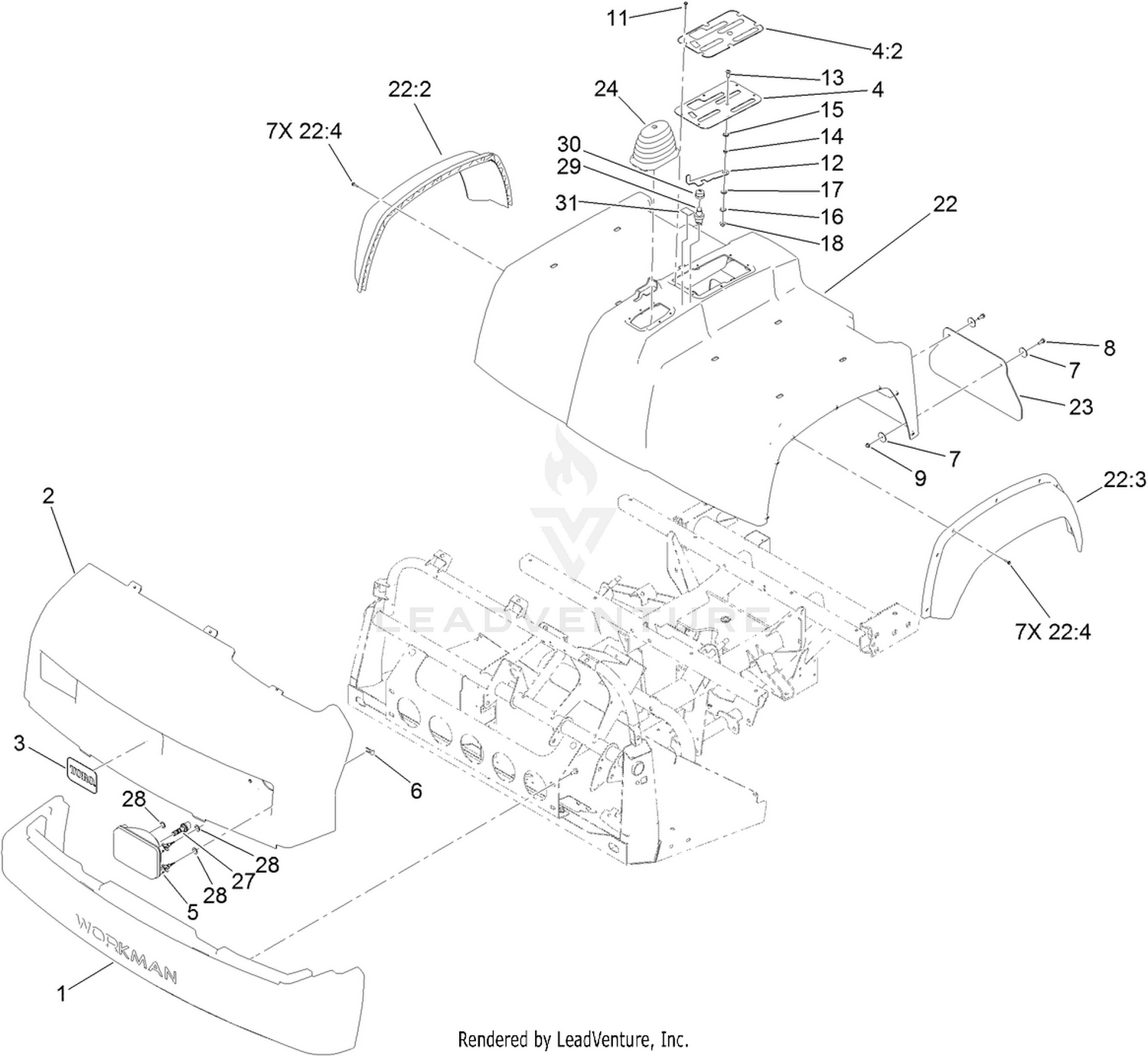 Bumper, Hood and Seat Base Assembly