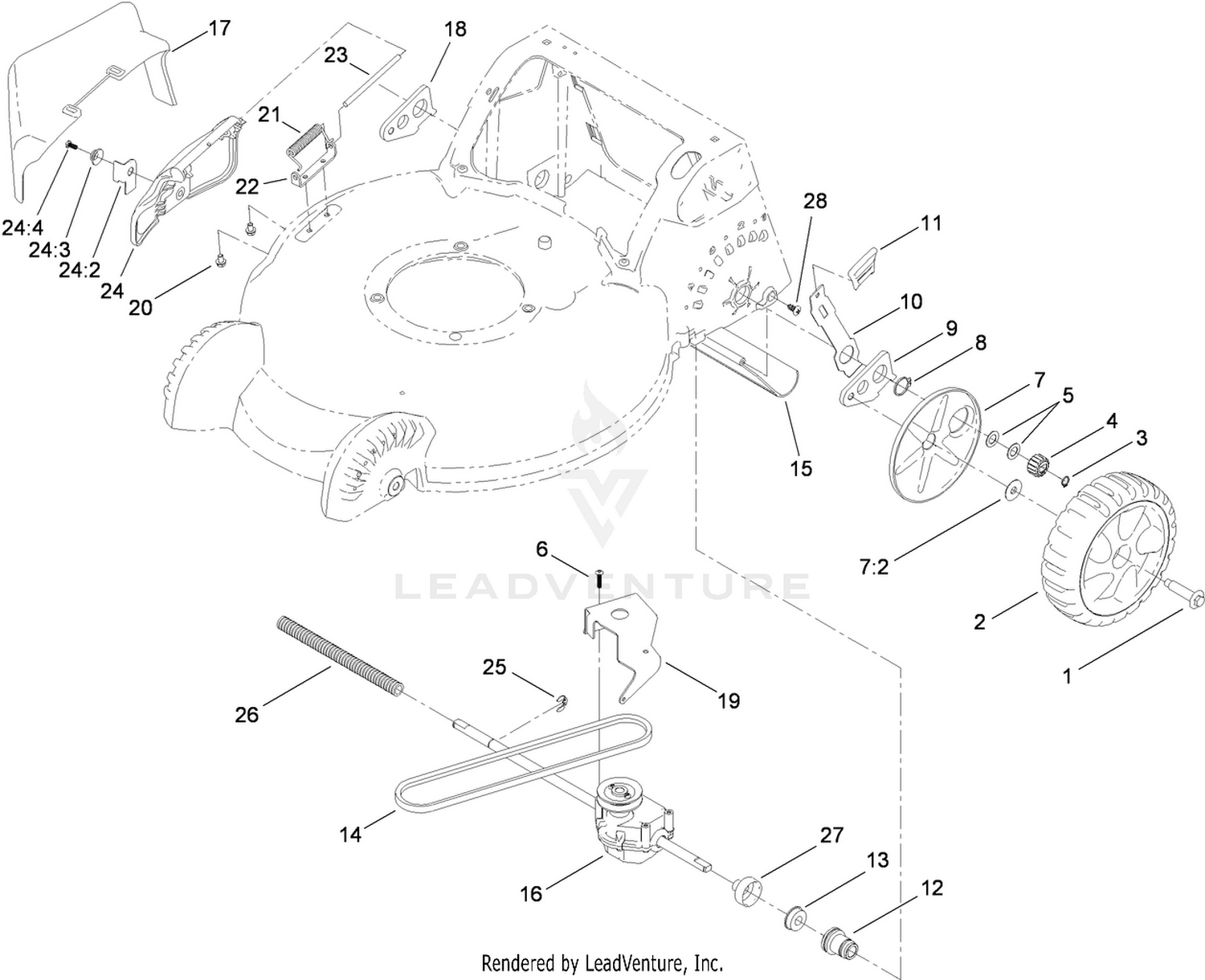 Side Discharge, Transmission and Rear Wheel Assembly