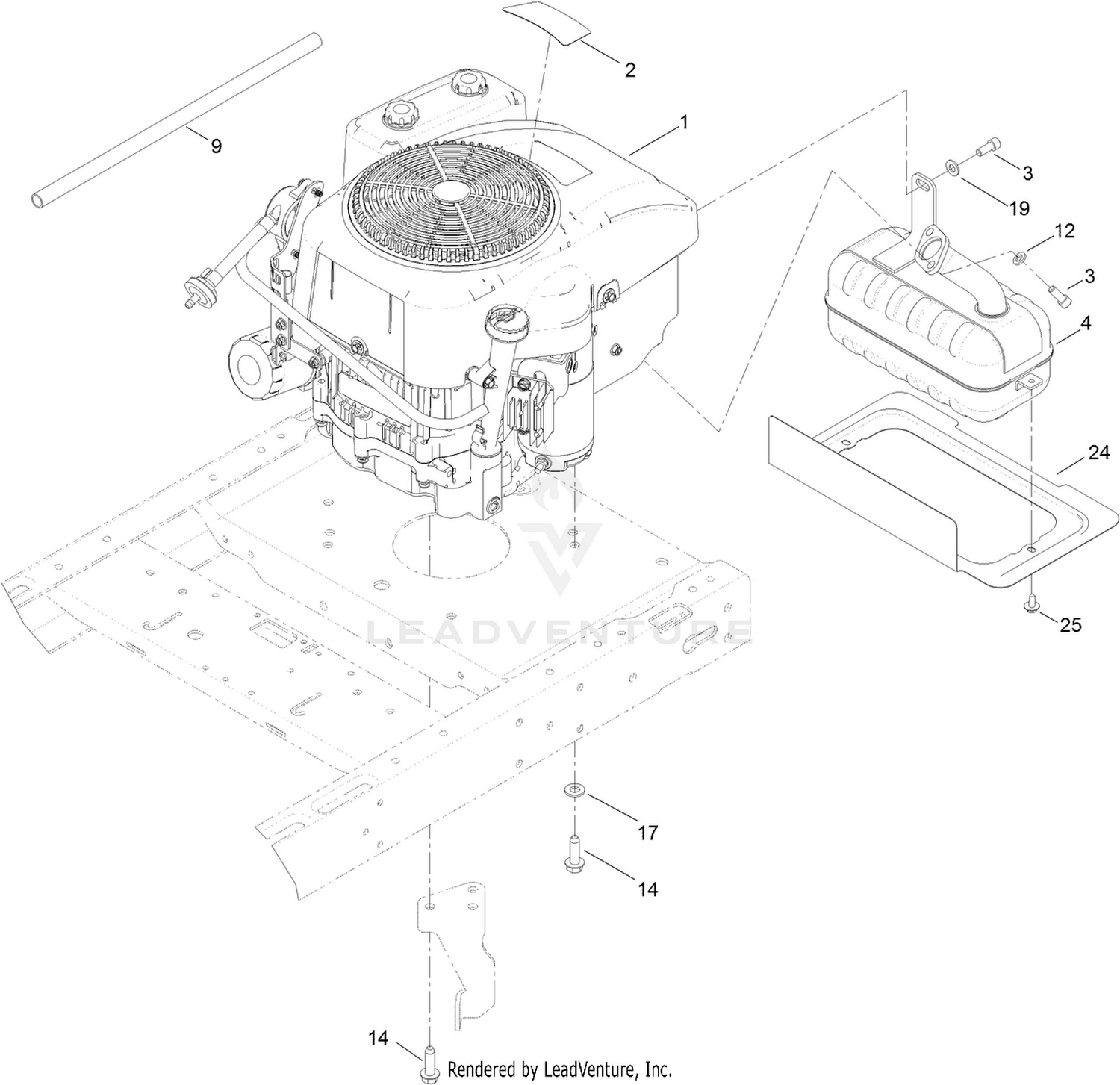 Engine and Muffler Assembly