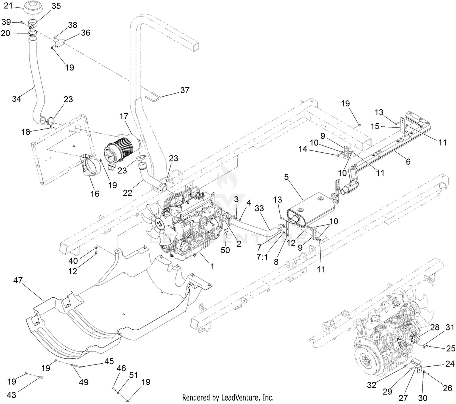 Engine, Exhaust and Air Cleaner Assembly