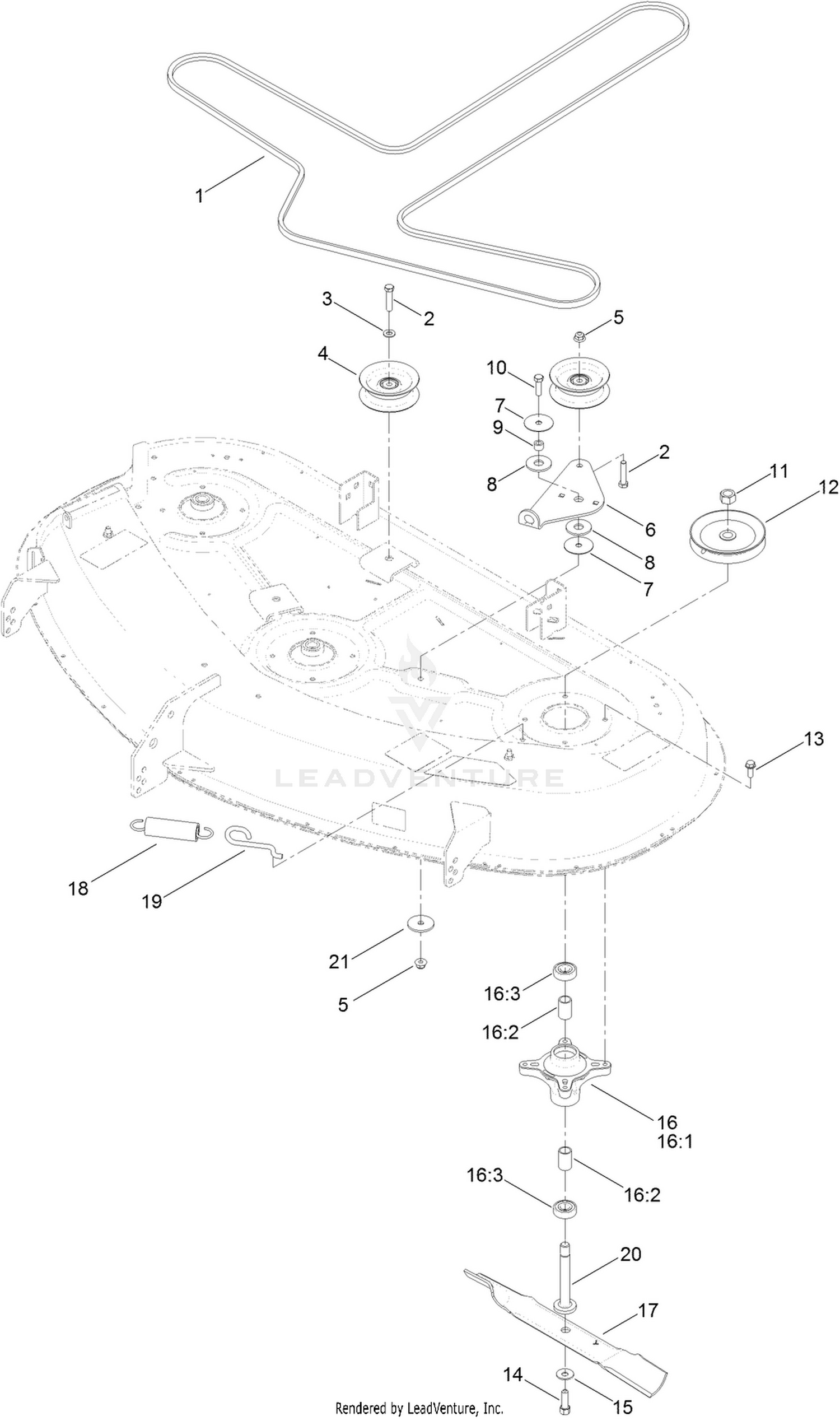 54 Inch Deck, Belt and Blade Assembly
