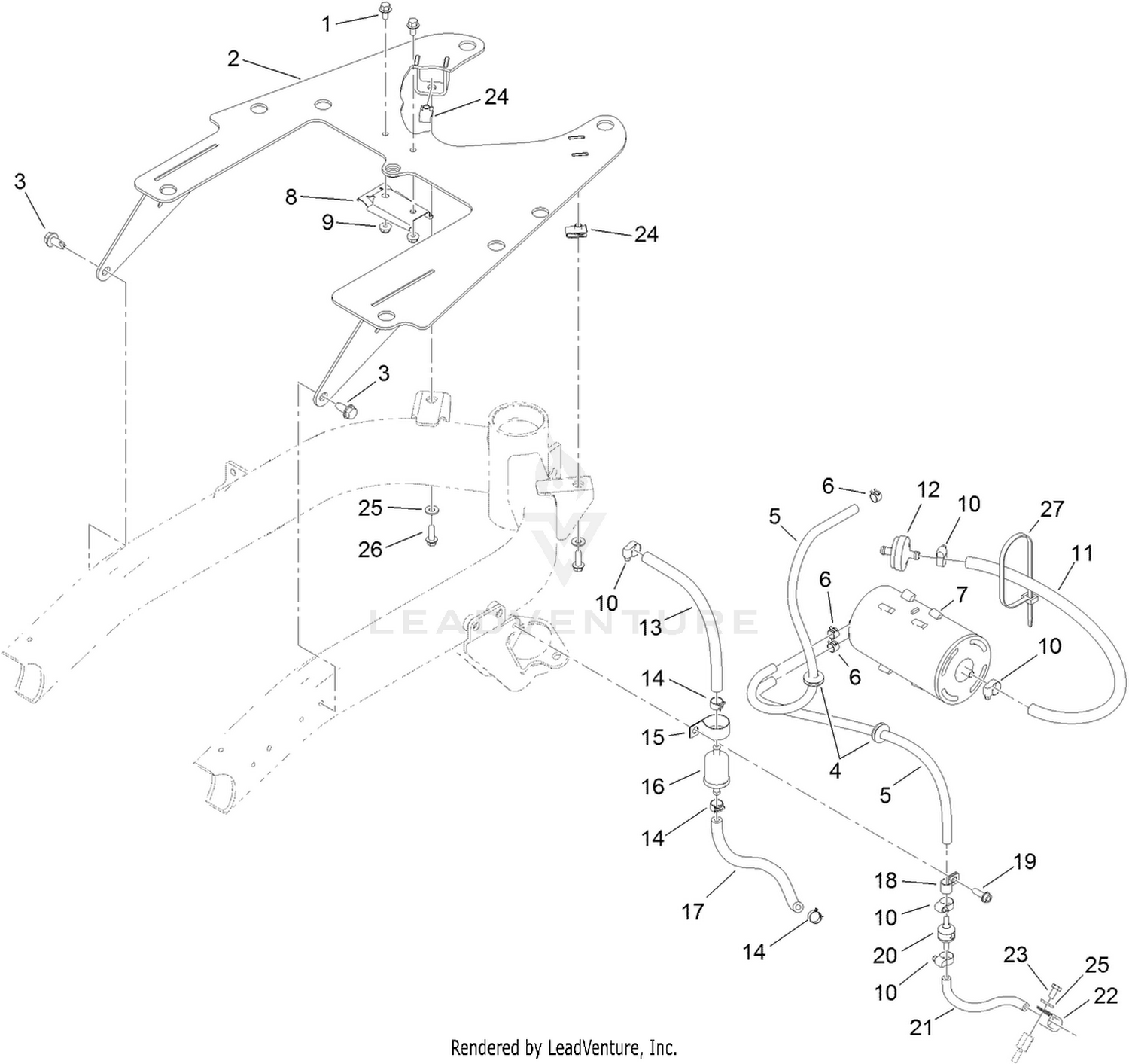 Fuel Line and Carbon Canister Hose Routing Assembly