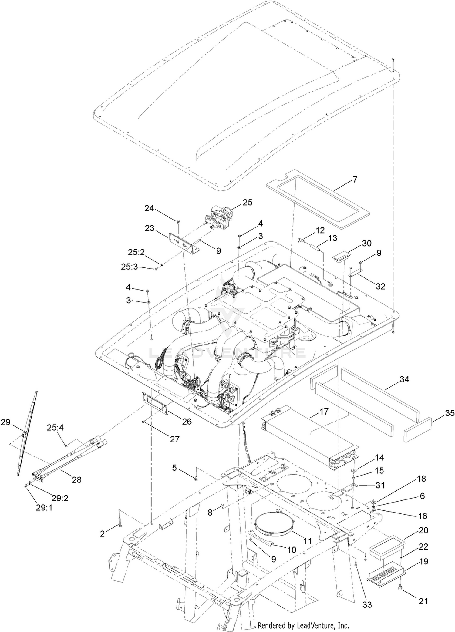 Winshield Wiper, Filter and Air Conditioning Assembly  For Cab Model Only