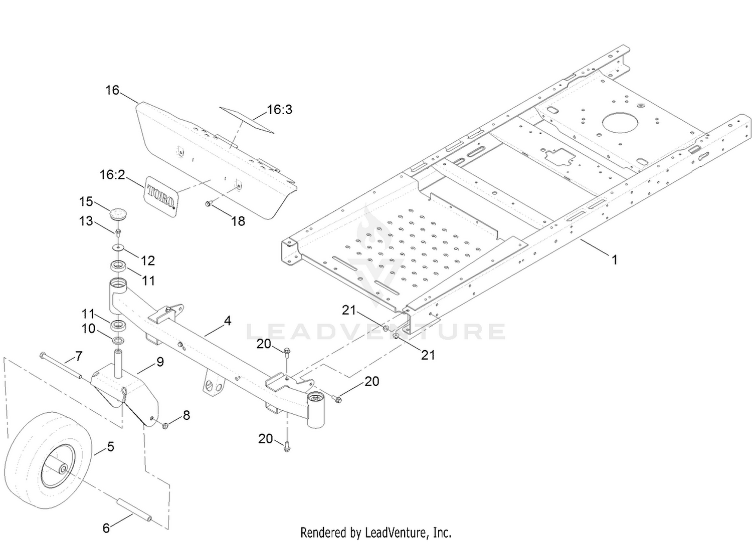 Frame, Front Axle and Caster Wheel Assembly