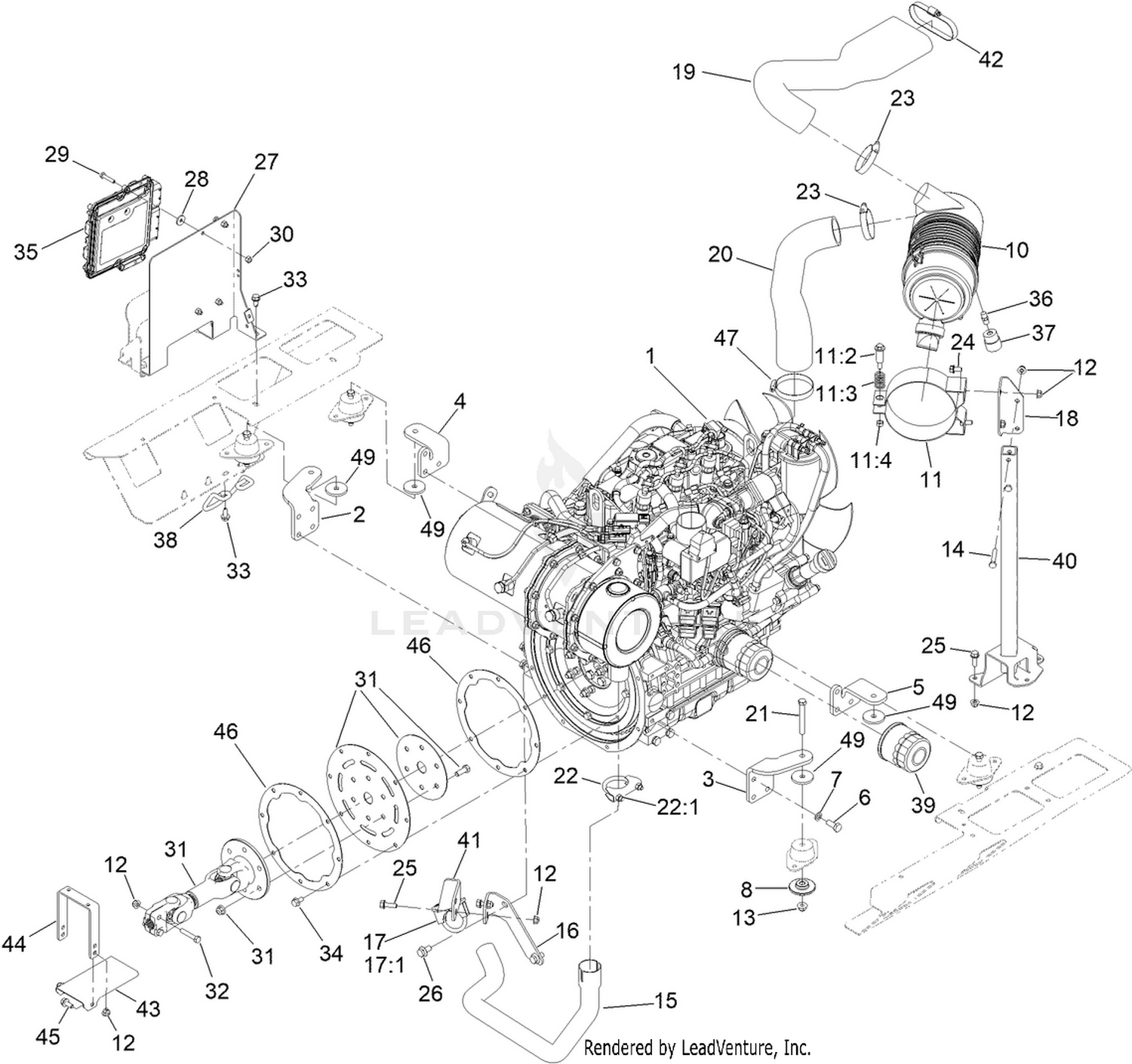 Engine, Air Cleaner and Drive Shaft Assembly