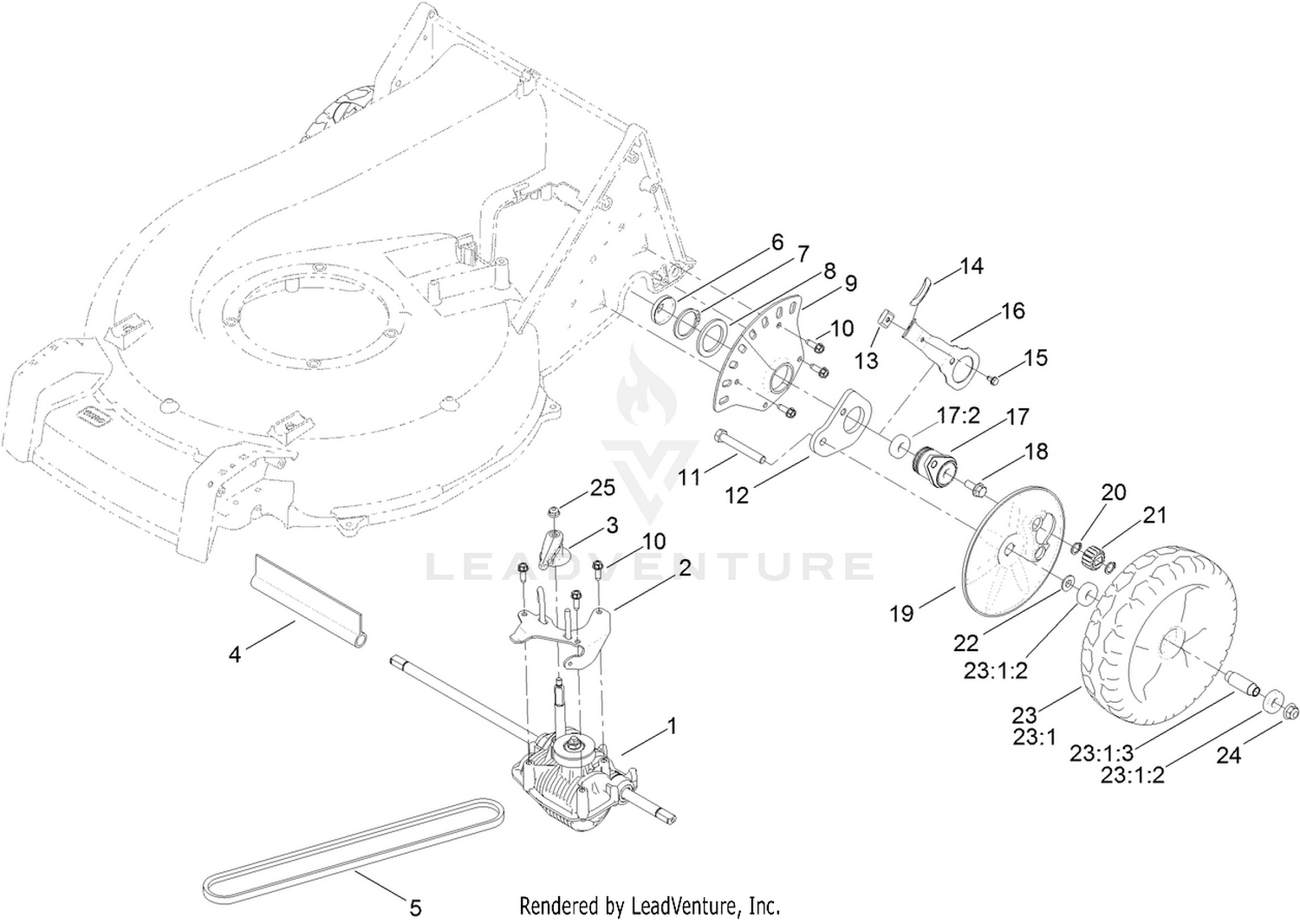 Transmission and Rear Wheel Assembly