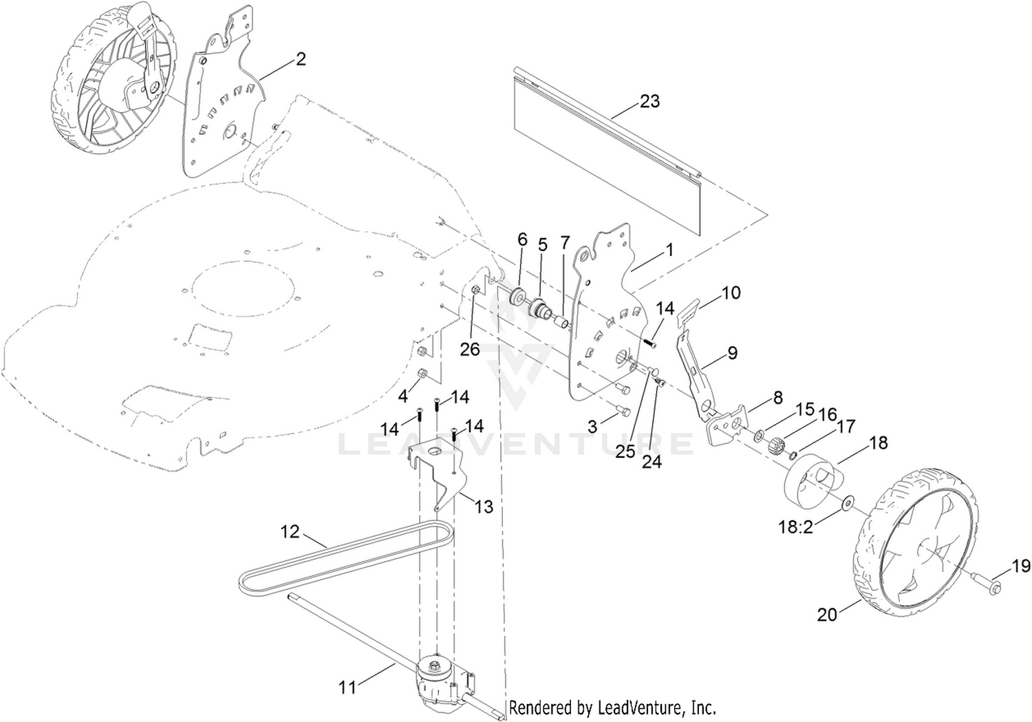 Rear Wheel and Height-of-Cut Assembly