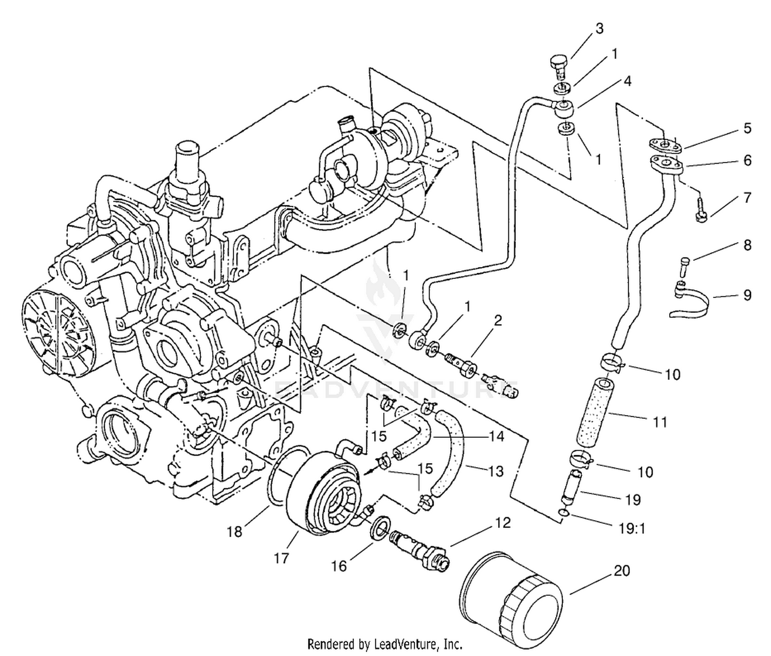Filter, Oil Cooler, and Pipe Assembly