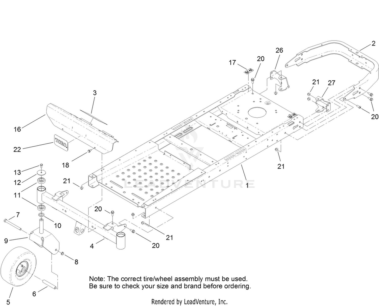 Frame, Front Axle and Caster Wheel Assembly