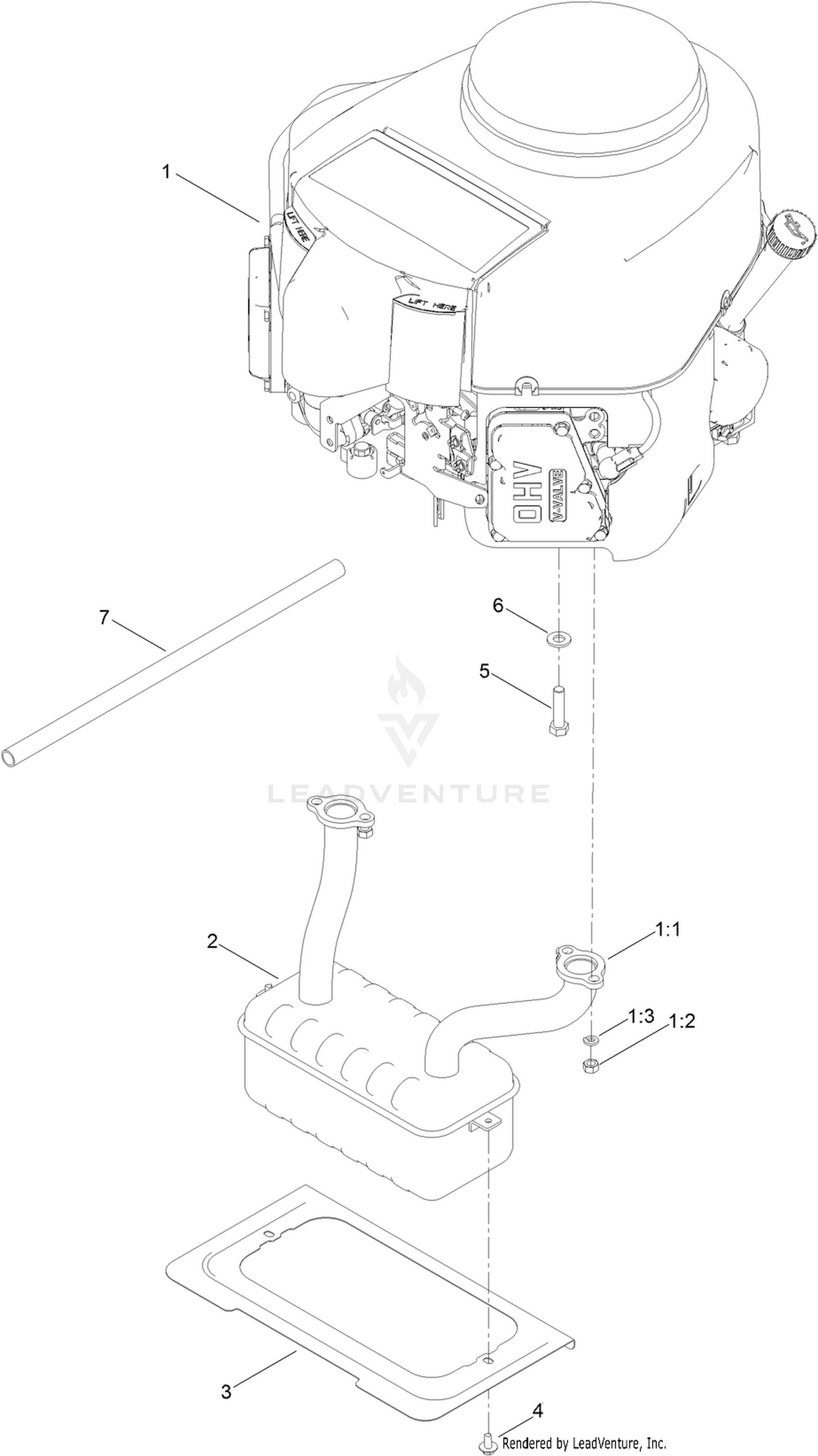 Engine and Muffler Assembly