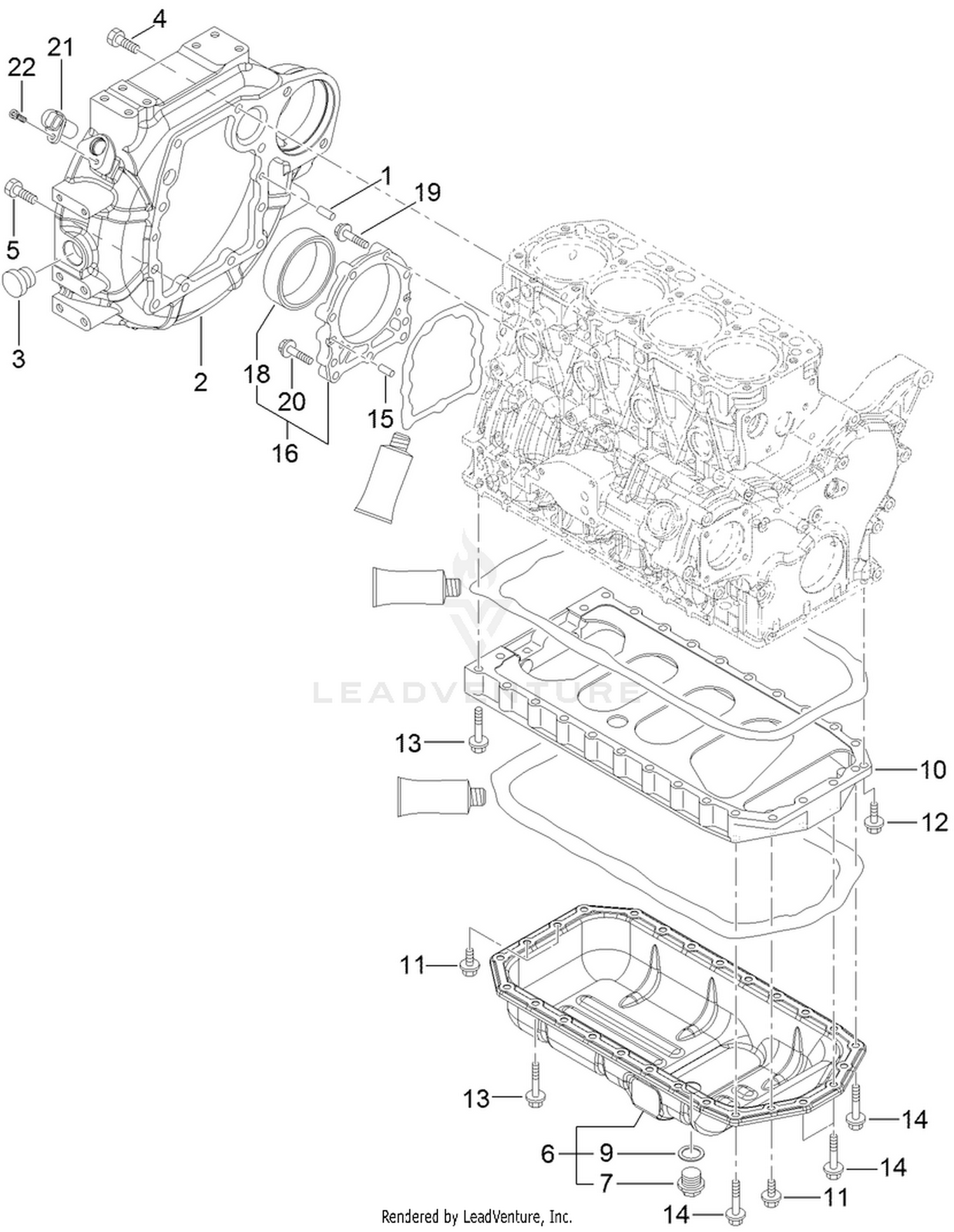 Flywheel Housing and Oil Sump Assembly