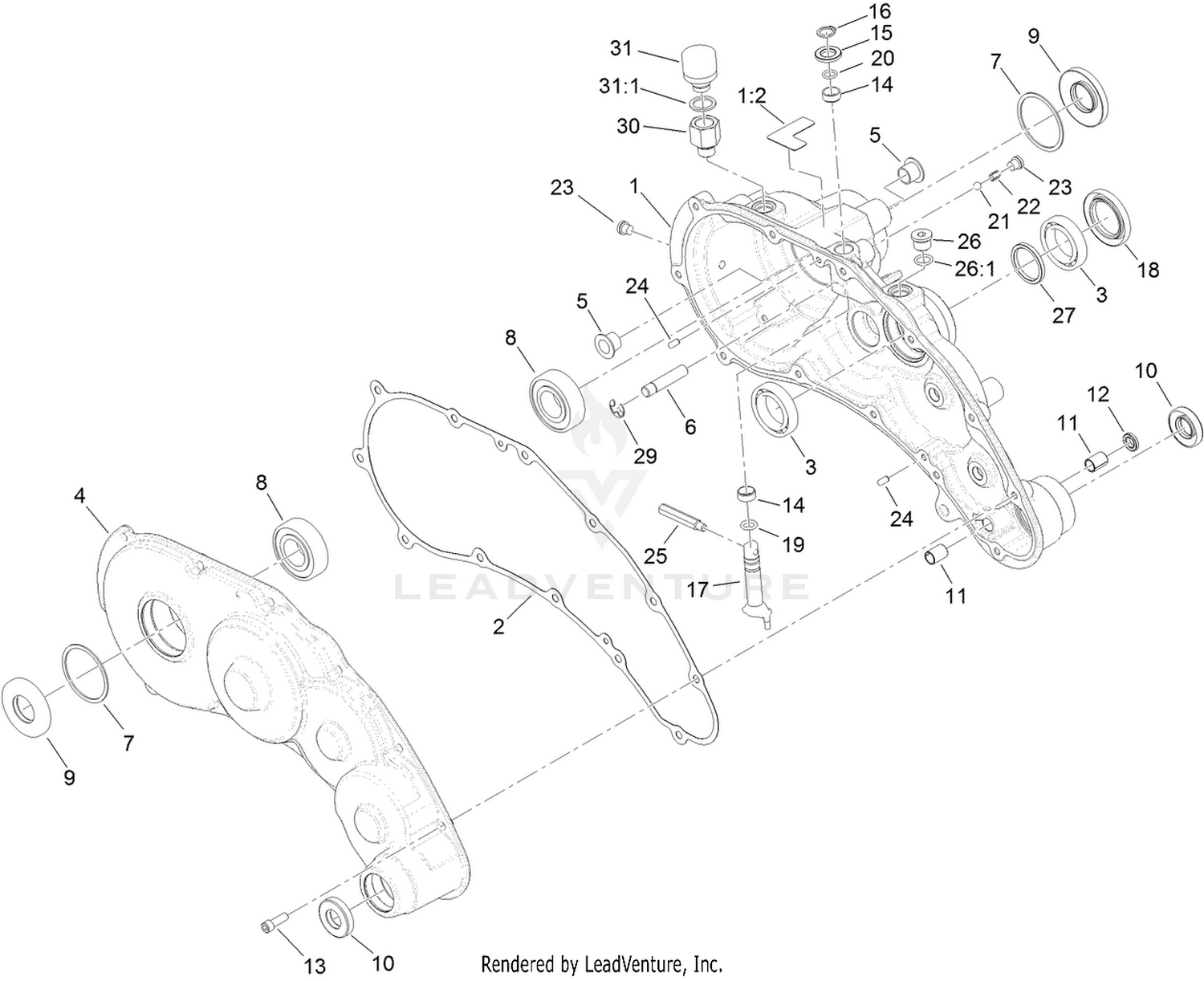 Transmission Assembly No. 140-9327  Transmission Case Assembly