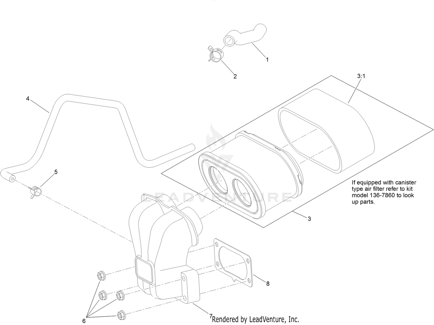 Air Intake and Filtration Assembly  with Non-Canister Style Air Filter