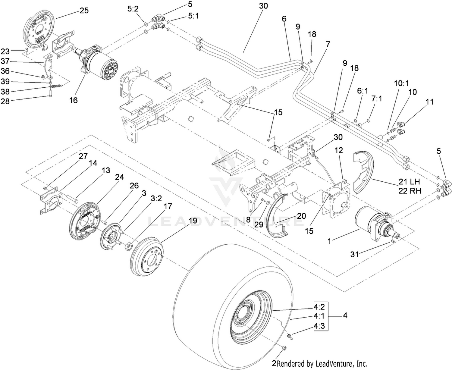 Front Wheel, Brake and Hydraulic Motor Assembly