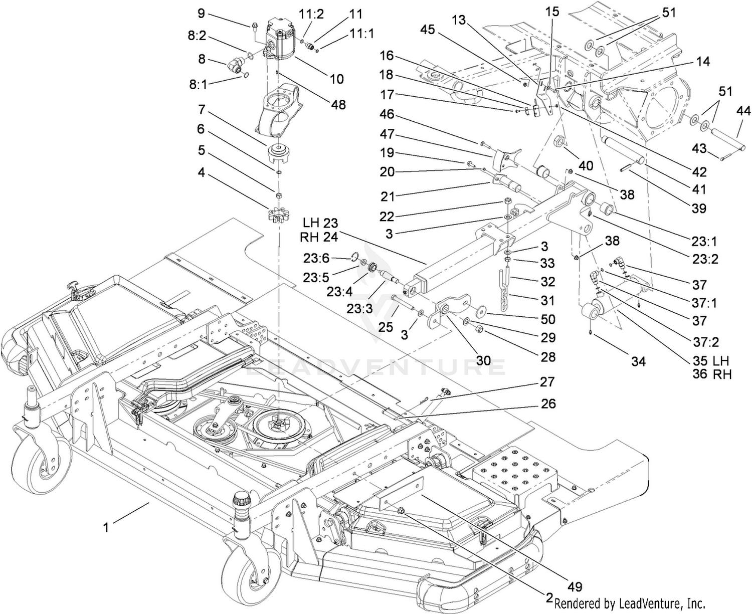 Front Deck Lift Arm and Cylinder Assembly